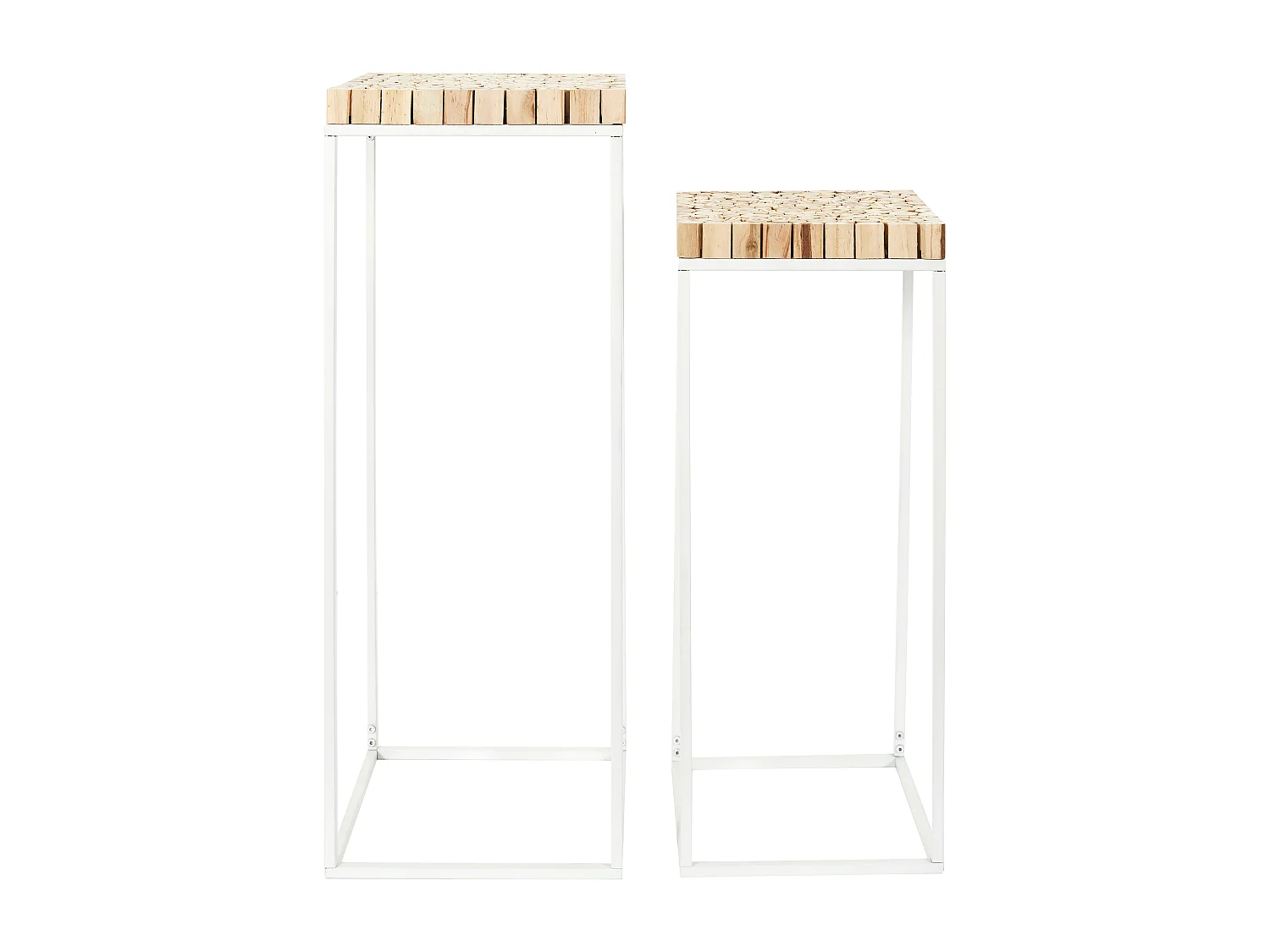 Sellette Gigogne Rondin X2 en Bois et Métal pour Plantes et Décoration Intérieure