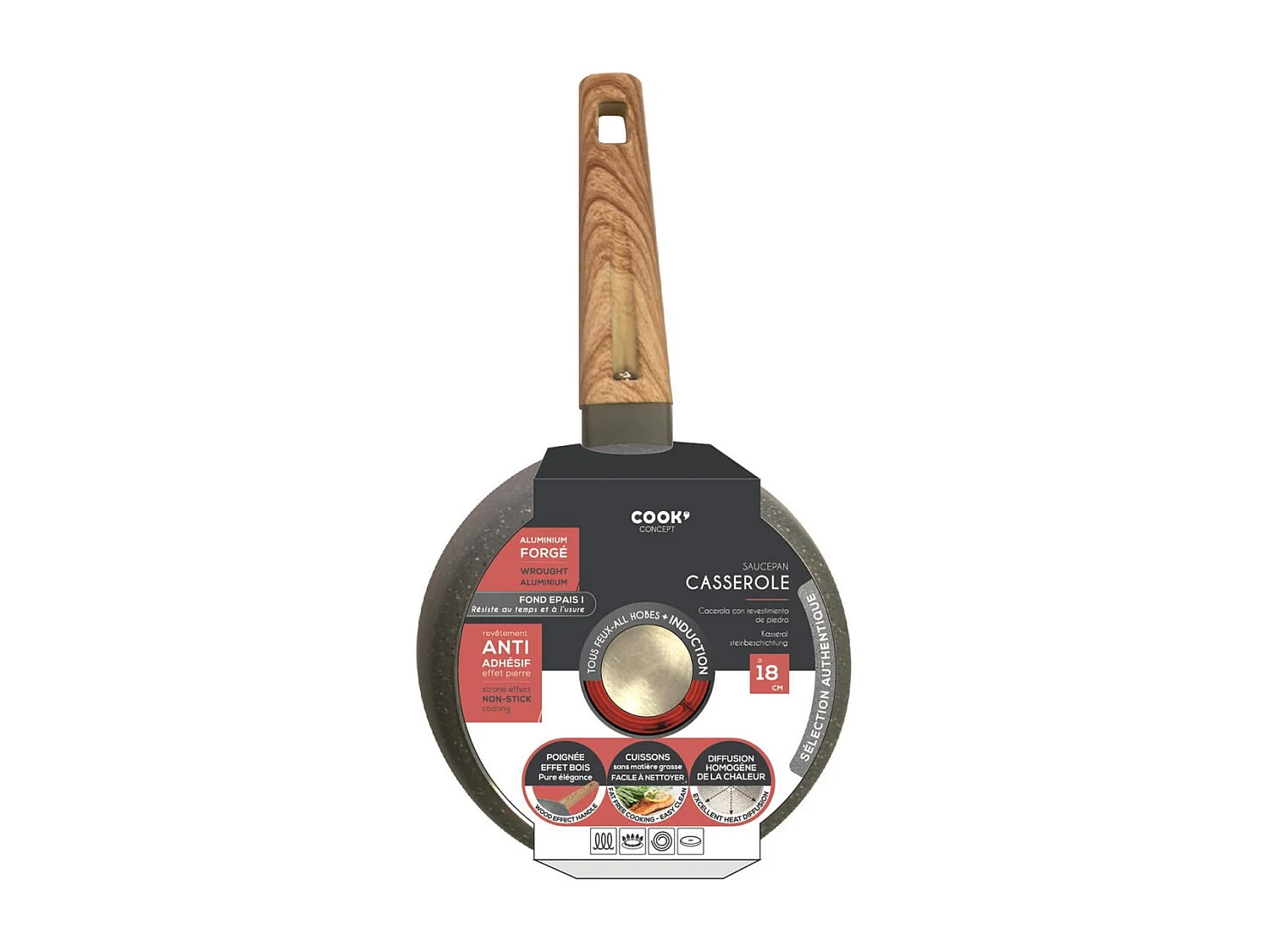 Casserole en Aluminium Forgé avec Manche Effet Bois 18cm M6