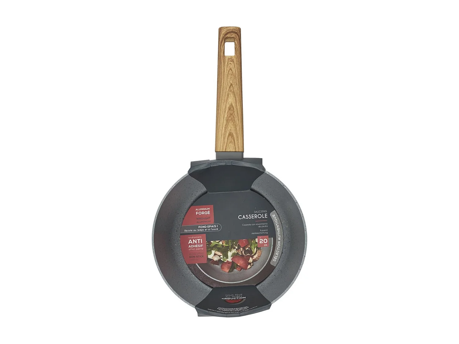 Casserole en aluminium avec manche effet bois de 20cm M6