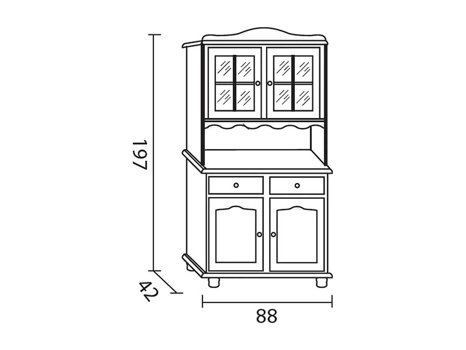 Armoire, meuble de rangement avec 2 portes en pin massif coloris miel - Longueur 88 x Profondeur  42 x Hauteur 197 cm