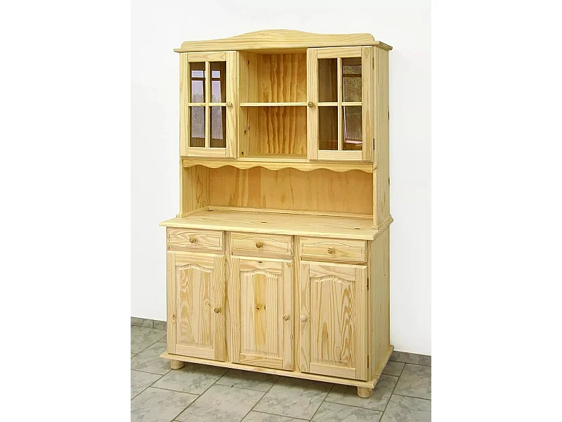 Armoire, meuble de rangement avec 3 portes en pin massif coloris miel - Longueur 130 x Profondeur 42 x Hauteur 197 cm