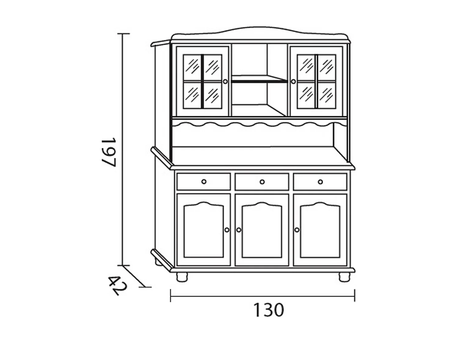 Armoire, meuble de rangement avec 3 portes en pin massif coloris miel - Longueur 130 x Profondeur 42 x Hauteur 197 cm