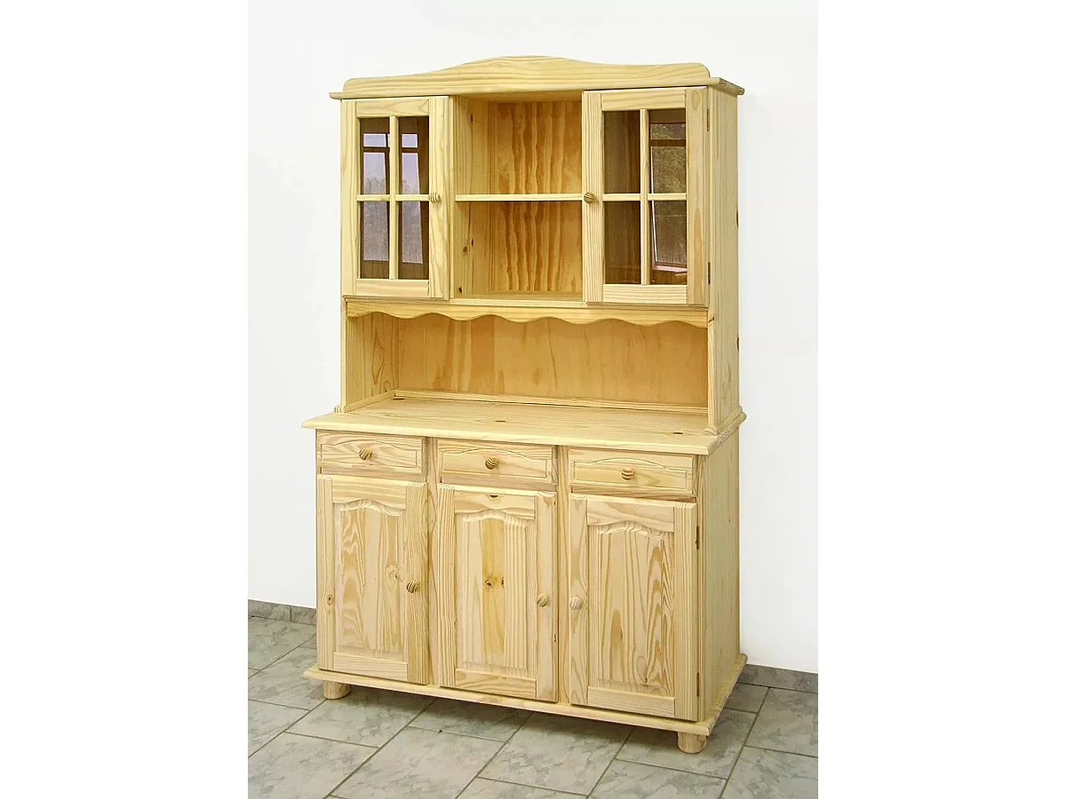 Armoire, meuble de rangement avec 3 portes en pin massif coloris miel - Longueur 130 x Profondeur 42 x Hauteur 197 cm