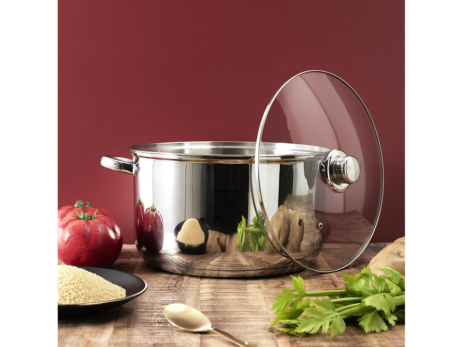 Metalen braadpan van 10L met glazen deksel voor inductie