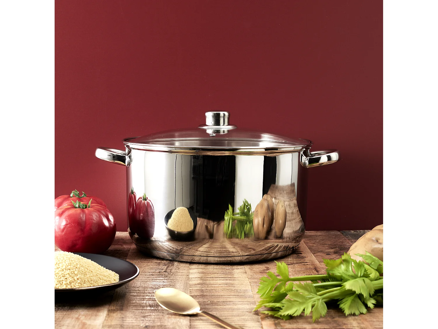 Metalen braadpan van 10L met glazen deksel voor inductie