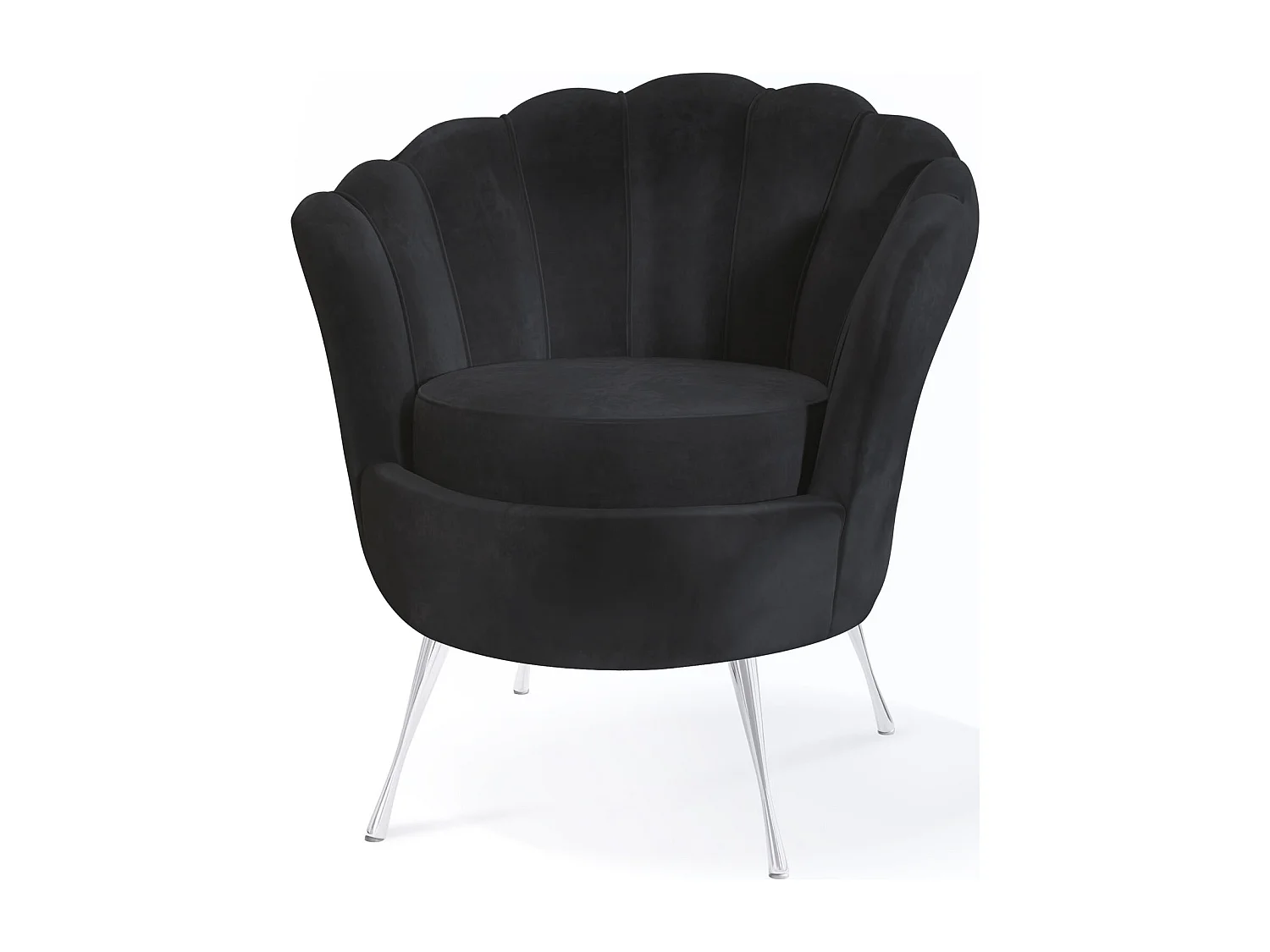 Fauteuil Coquille Cara - Fauteuil Cocktail En Velours, Design Art Déco, Pieds Argentés, 82x55x70cm Noir