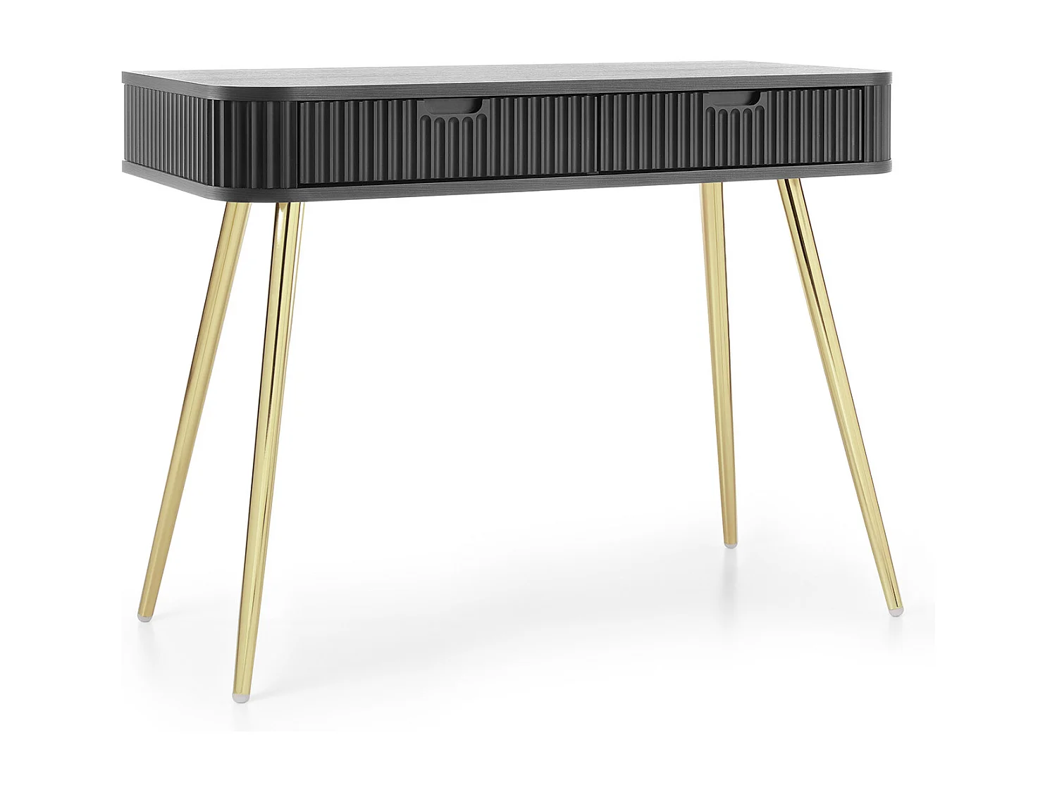 Coiffeuse style champêtre "ZOVA", table console, bureau avec tiroirs, pieds métalliques or 103/80/49 cm, couleur : Beige Cashmere