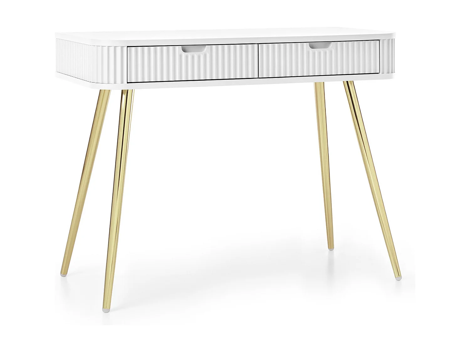 Toaletka w stylu wiejskim "ZOVA", konsola, biurko z szufladami, metalowe nogi złote 103/80/49 cm, kolor: biały