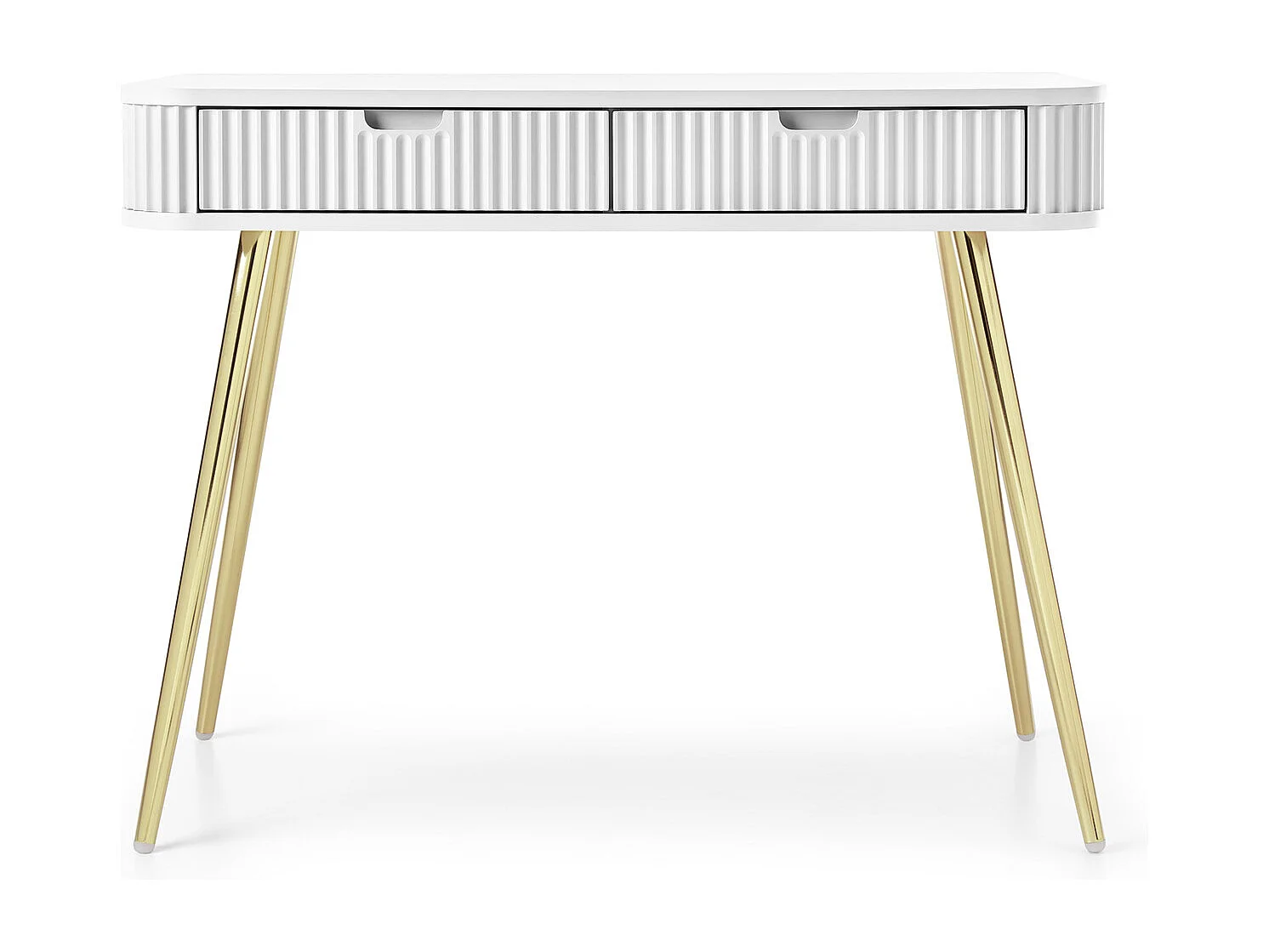 Toaletka w stylu wiejskim "ZOVA", konsola, biurko z szufladami, metalowe nogi złote 103/80/49 cm, kolor: biały