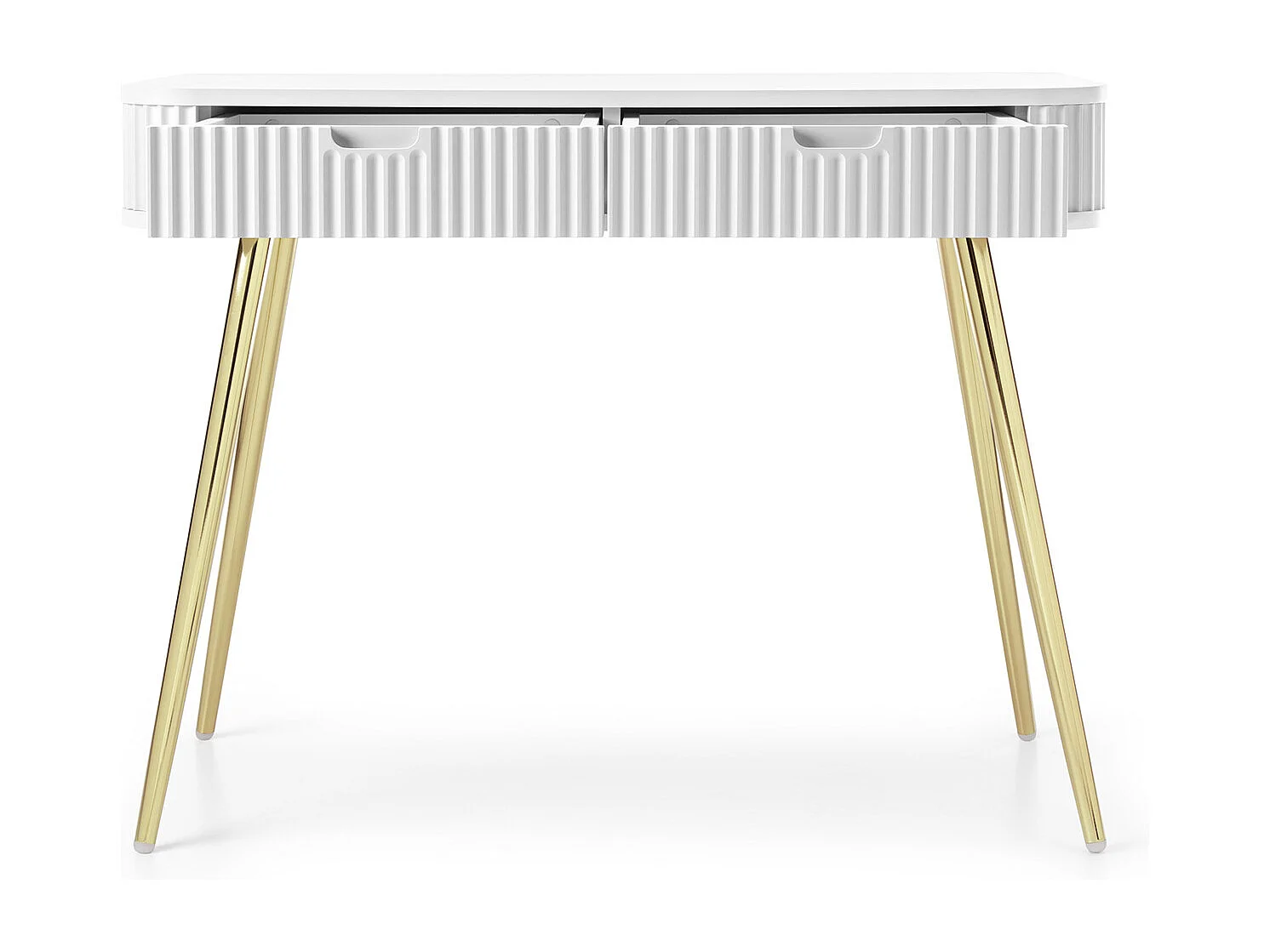 Toaletka w stylu wiejskim "ZOVA", konsola, biurko z szufladami, metalowe nogi złote 103/80/49 cm, kolor: biały