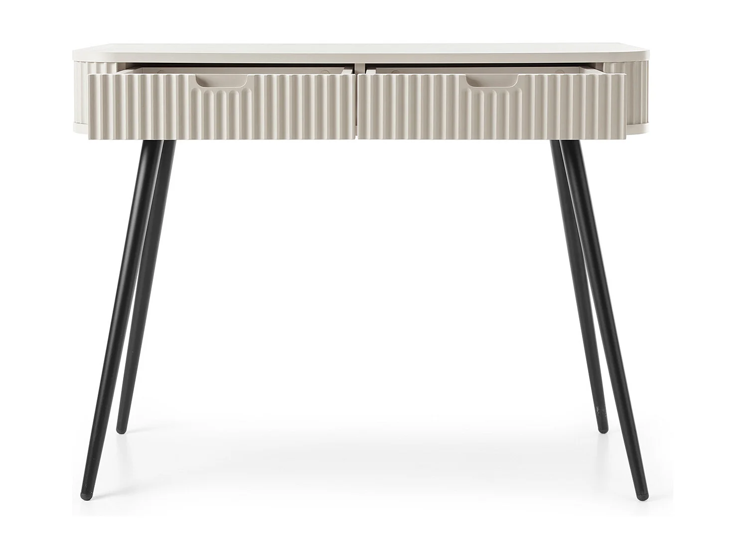 Coiffeuse style champêtre "ZOVA", table console, bureau avec tiroirs, pieds métalliques noirs 103/80/49 cm, couleur : Noir