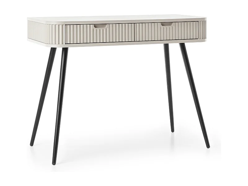 Landhausstil Schminktisch "ZOVA", Konsolentisch, Schreibtisch mit Schubladen, geriffelte Fronten, Metallfüße, Schwarz 103/80/49 cm