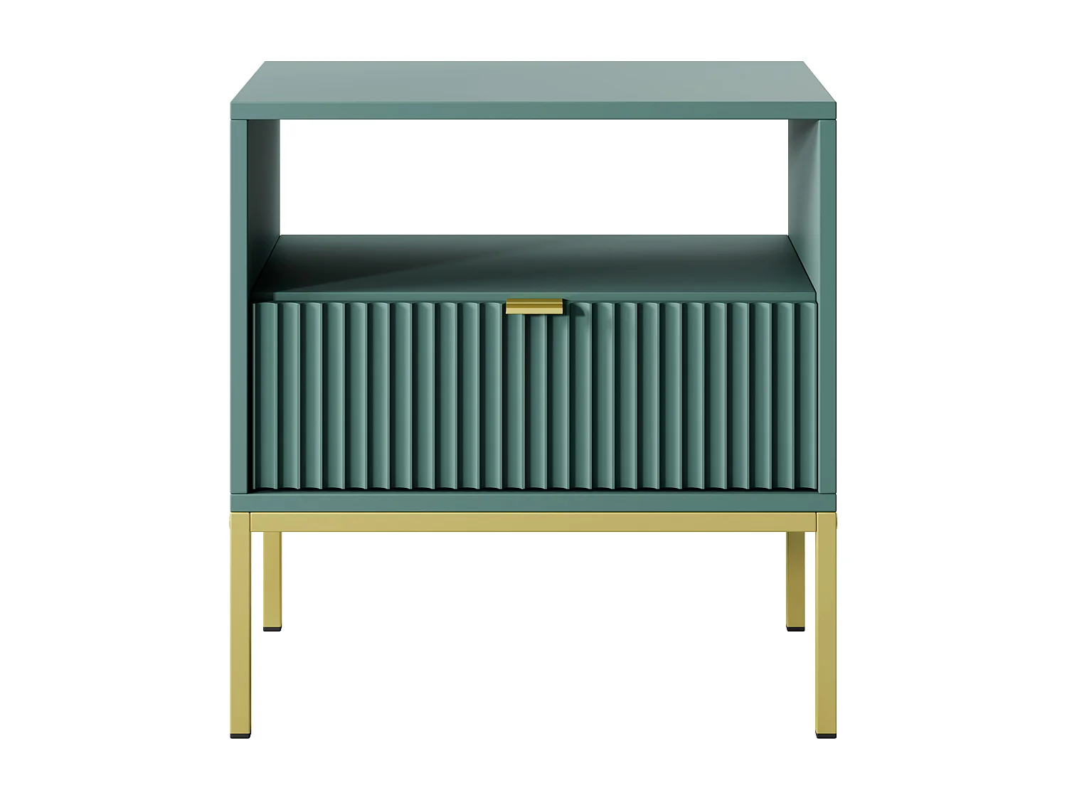 Stolik Nocny Elegancki Nova – Design z złotym uchwytem, fasada Geriffelt, praktyczny i nowoczesny, 54x56x39 cm, matowy labrador, złote metalowe nogi