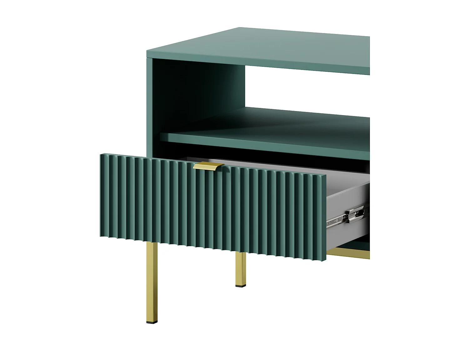 Table de Nuit Élégante Nova – Design avec poignée dorée, Façade Geriffelt, Pratique & Moderne, 54x56x39 cm, Labrador mat, Pieds métal dorés