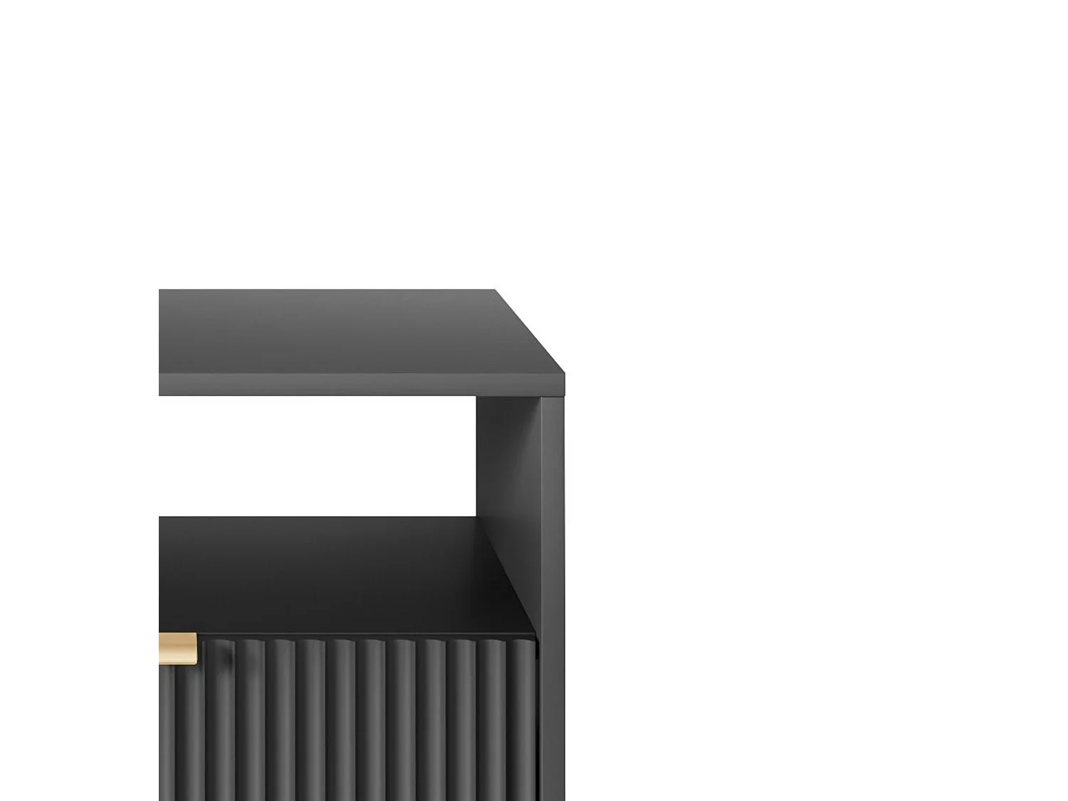 Stolik Nocny Elegancki Nova – Design z złotym uchwytem, fasada Geriffelt, praktyczny i nowoczesny, 54x56x39 cm, matowa czerń, złote metalowe nogi