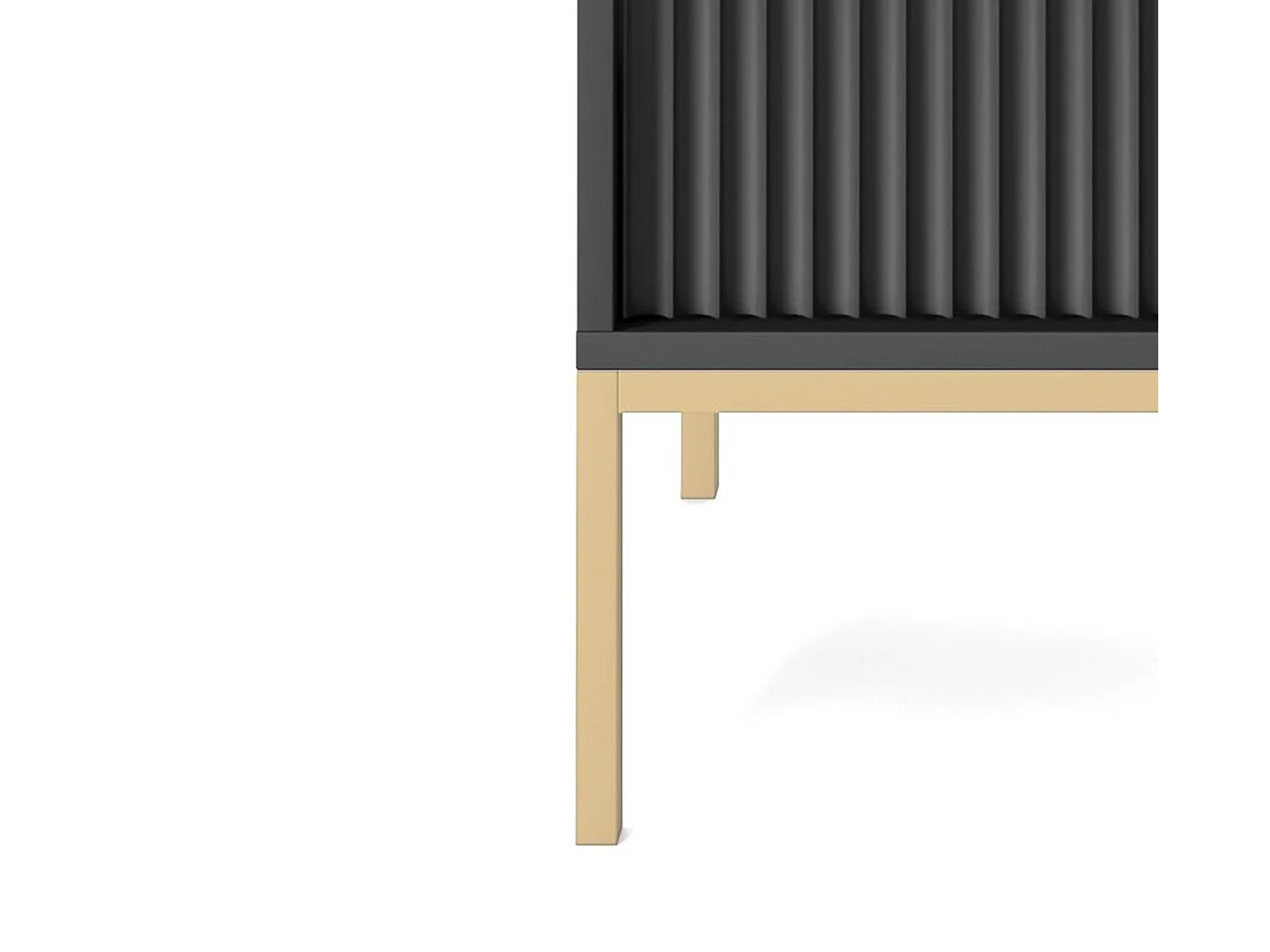 Table de Nuit Élégante Nova – Design avec poignée dorée, Façade Geriffelt, Pratique & Moderne, 54x56x39 cm, Noir mat, Pieds métal dorés