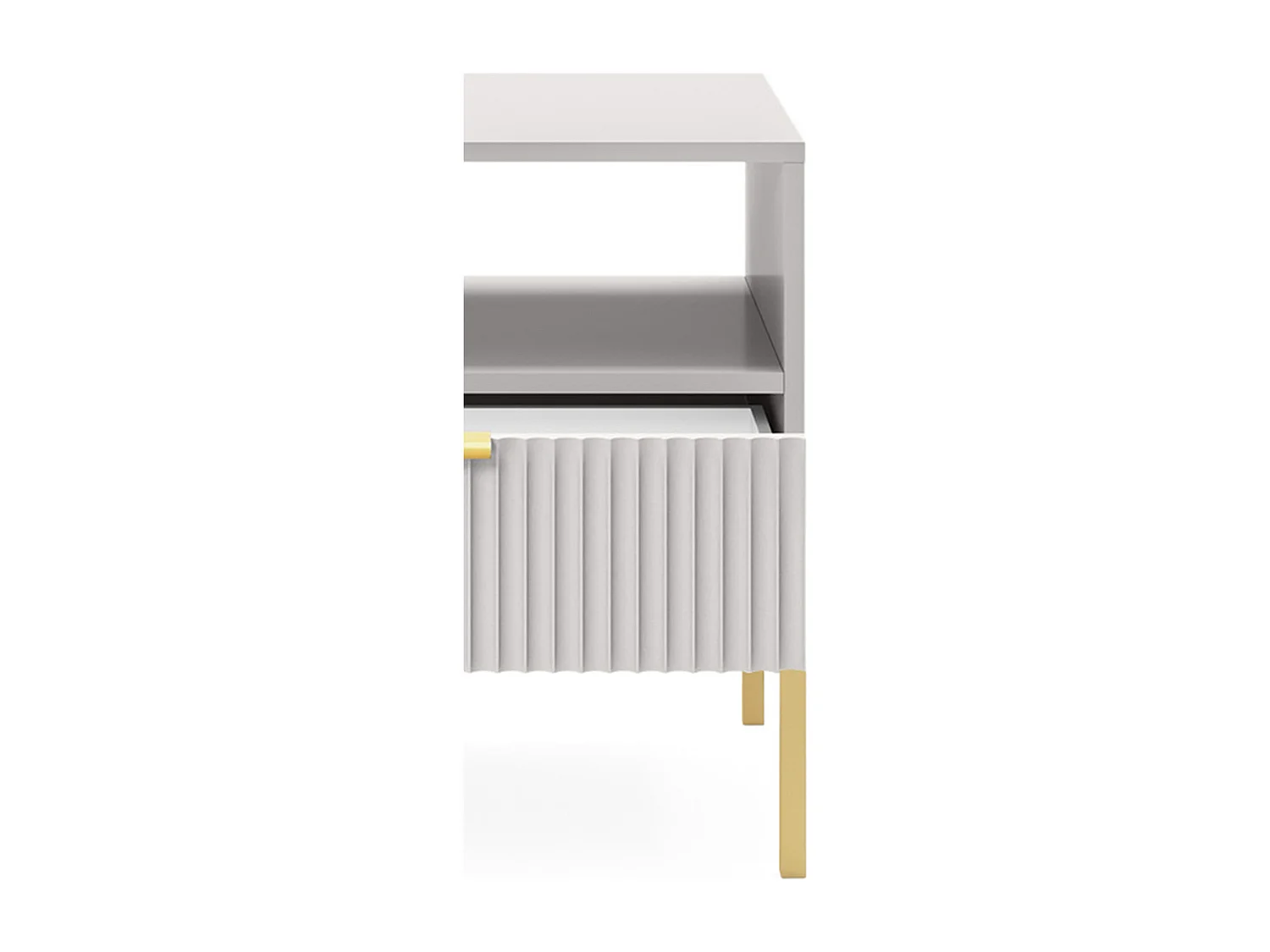 Stolik Nocny Elegancki Nova – Design z złotym uchwytem, fasada Geriffelt, praktyczny i nowoczesny, 54x56x39 cm, matowy szary, złote metalowe nogi