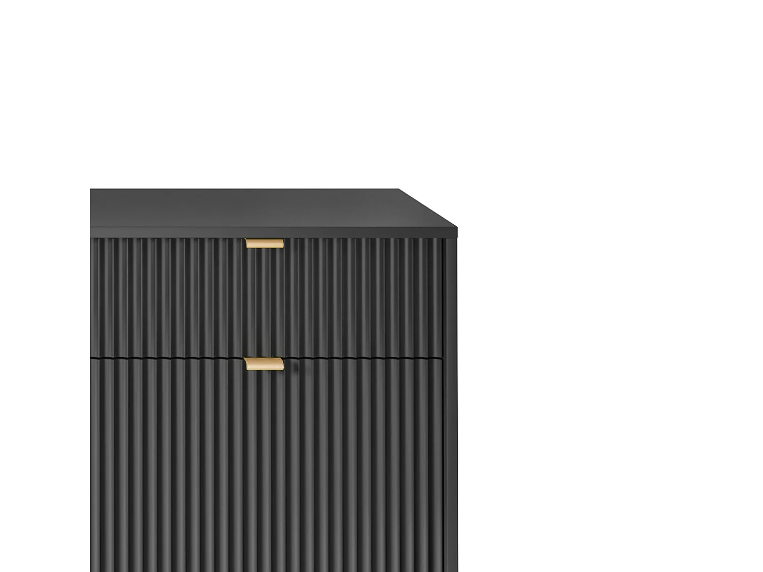 Elegante Kommode DomoHome NOVA 154x83x39cm, Geriffelte Front, Goldene Griffe, Vielseitiges Design 3 Schubladen und 3 Türen Schwarz, Schwarzer Rahmen