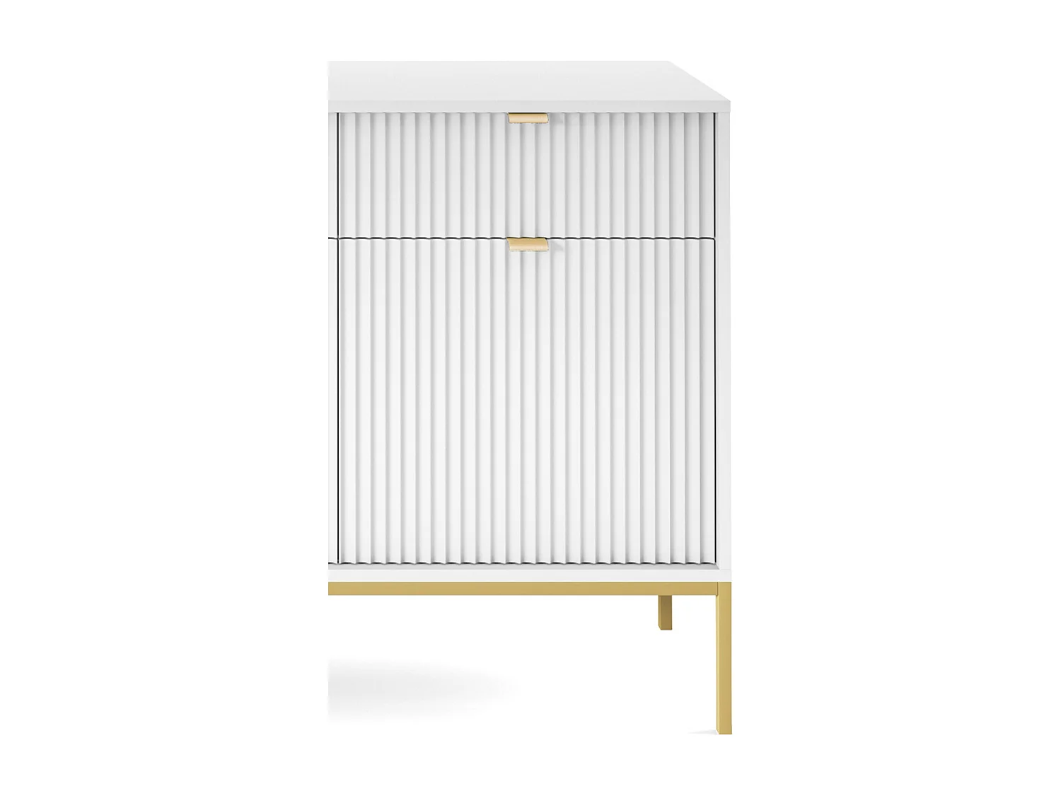Elegante Kommode DomoHome NOVA – 154x83x39cm, Geriffelte Front, Goldene Griffe, Vielseitiges Design, 3 Schubladen und 3 Türen, Weiß, Goldrahmen