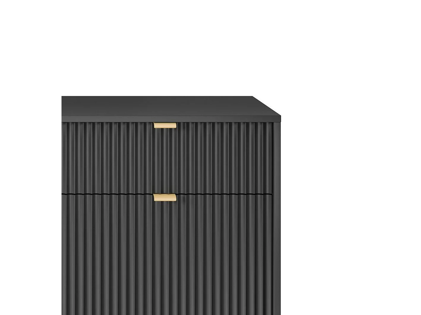 Commode Design NOVA - Couleur : Noir, Façade Geriffelt, 2 portes, 2 tiroirs, 83x104x39cm, Pieds métal dorés, Meuble polyvalent