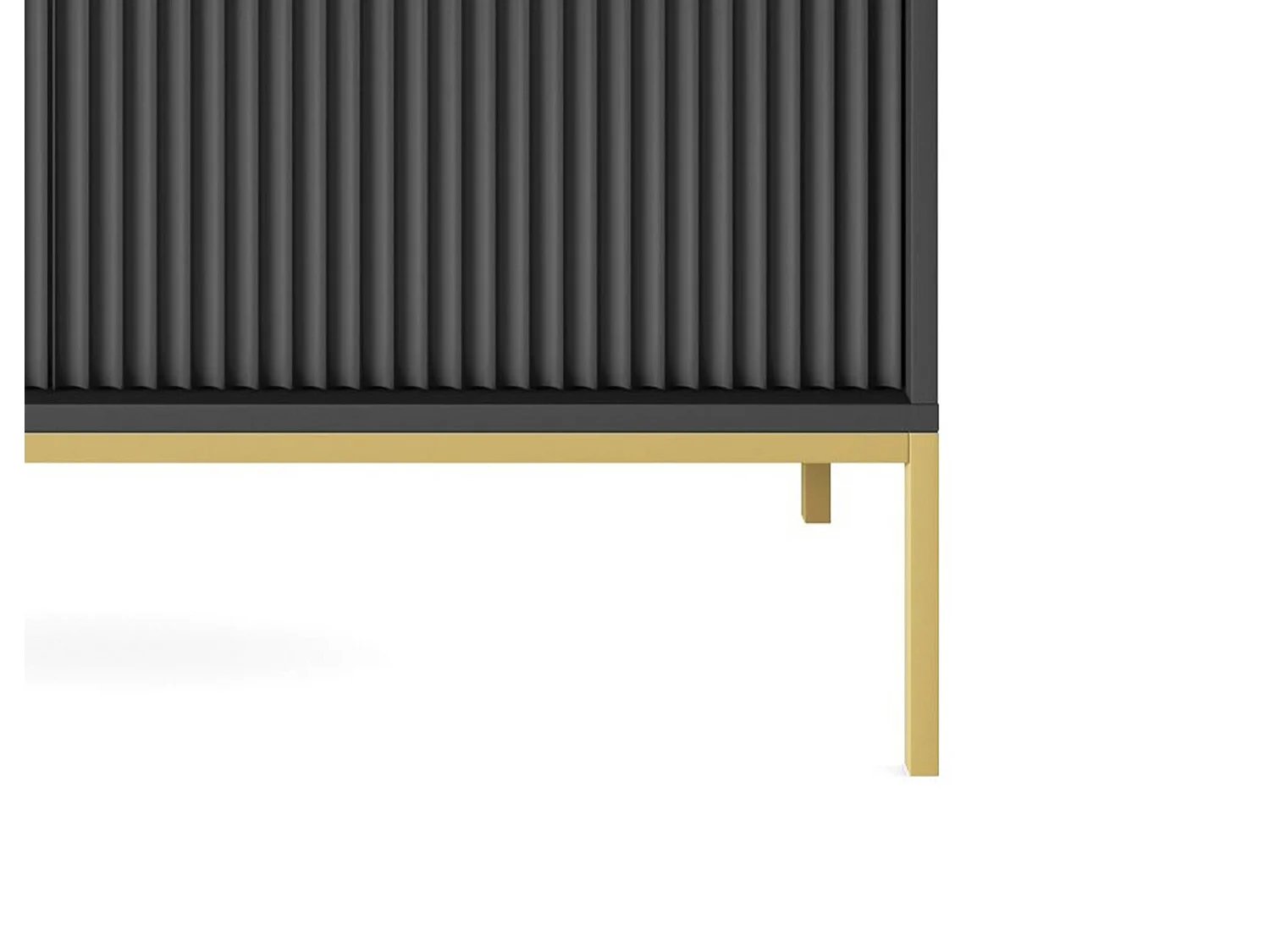 Commode Design NOVA - Couleur : Noir, Façade Geriffelt, 2 portes, 2 tiroirs, 83x104x39cm, Pieds métal dorés, Meuble polyvalent