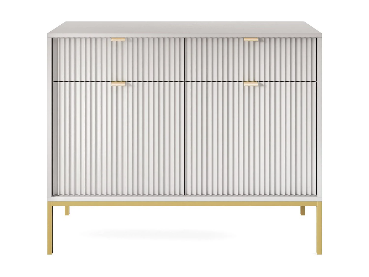 Commode Design NOVA - Couleur : Gris, Façade Geriffelt, 2 portes, 2 tiroirs, 83x104x39cm, Pieds métal dorés, Meuble polyvalent