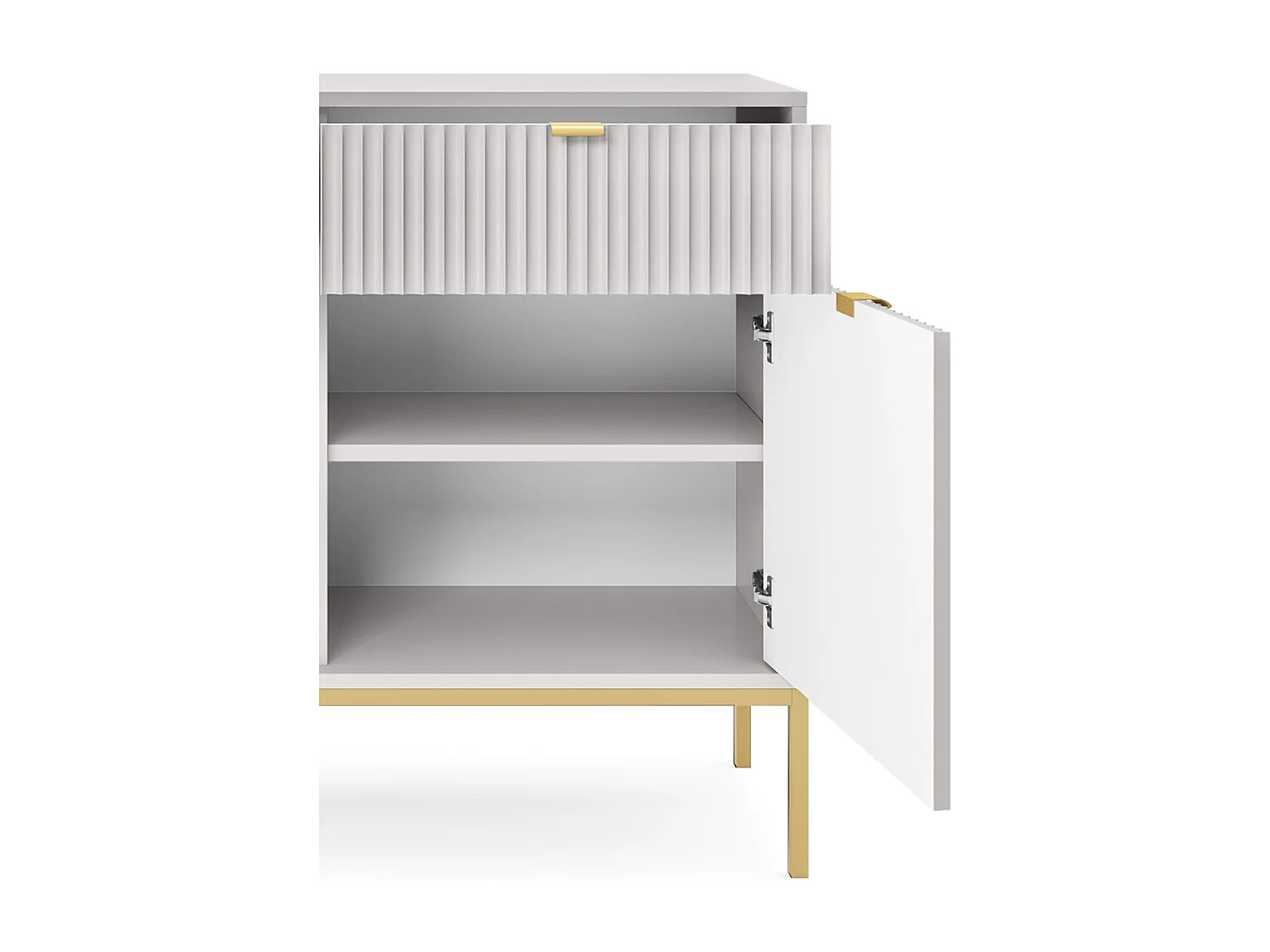 Commode Design NOVA - Couleur : Gris, Façade Geriffelt, 2 portes, 2 tiroirs, 83x104x39cm, Pieds métal dorés, Meuble polyvalent