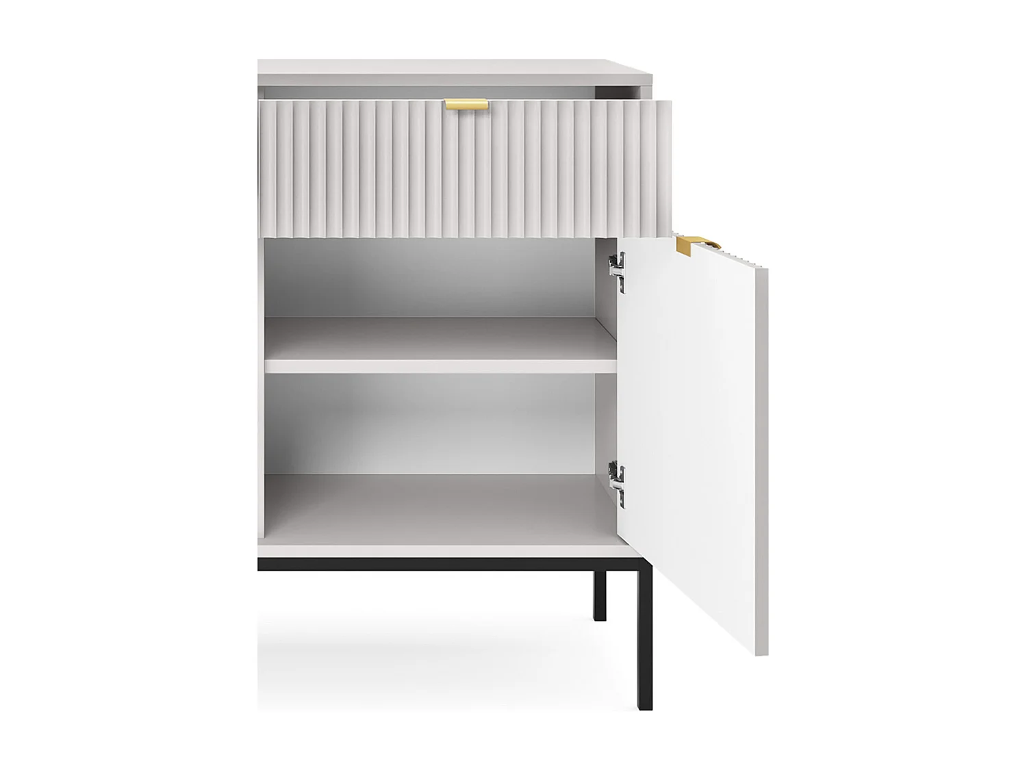 Komoda Design NOVA - Kolor: Szary, fasada Geriffelt, 2 drzwi, 2 szuflady, 83x104x39cm, czarne metalowe nogi, mebel uniwersalny