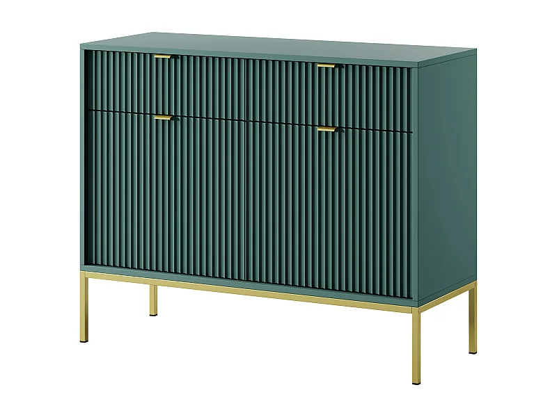 Design-Kommode NOVA – Farbe: Labrador, Geriffelte Front, 2 Türen, 2 Schubladen, 83x104x39cm, Goldene Metallfüße, Vielseitiges Möbelstück