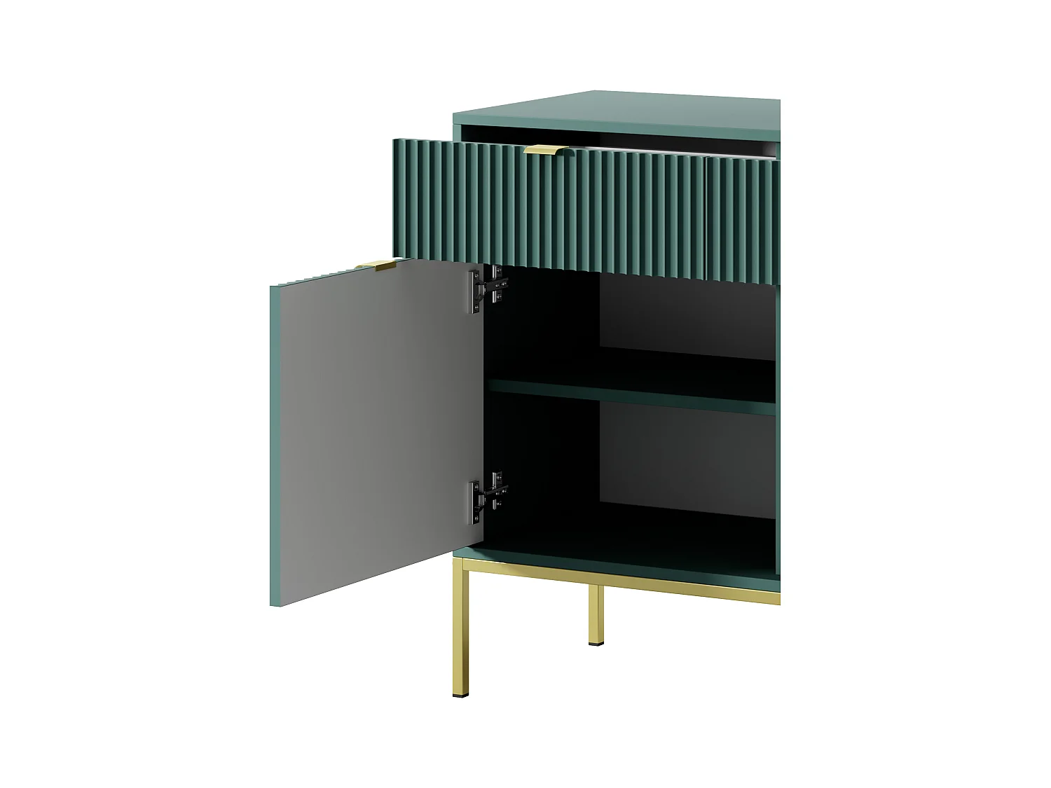 Design-Kommode NOVA – Farbe: Labrador, Geriffelte Front, 2 Türen, 2 Schubladen, 83x104x39cm, Goldene Metallfüße, Vielseitiges Möbelstück