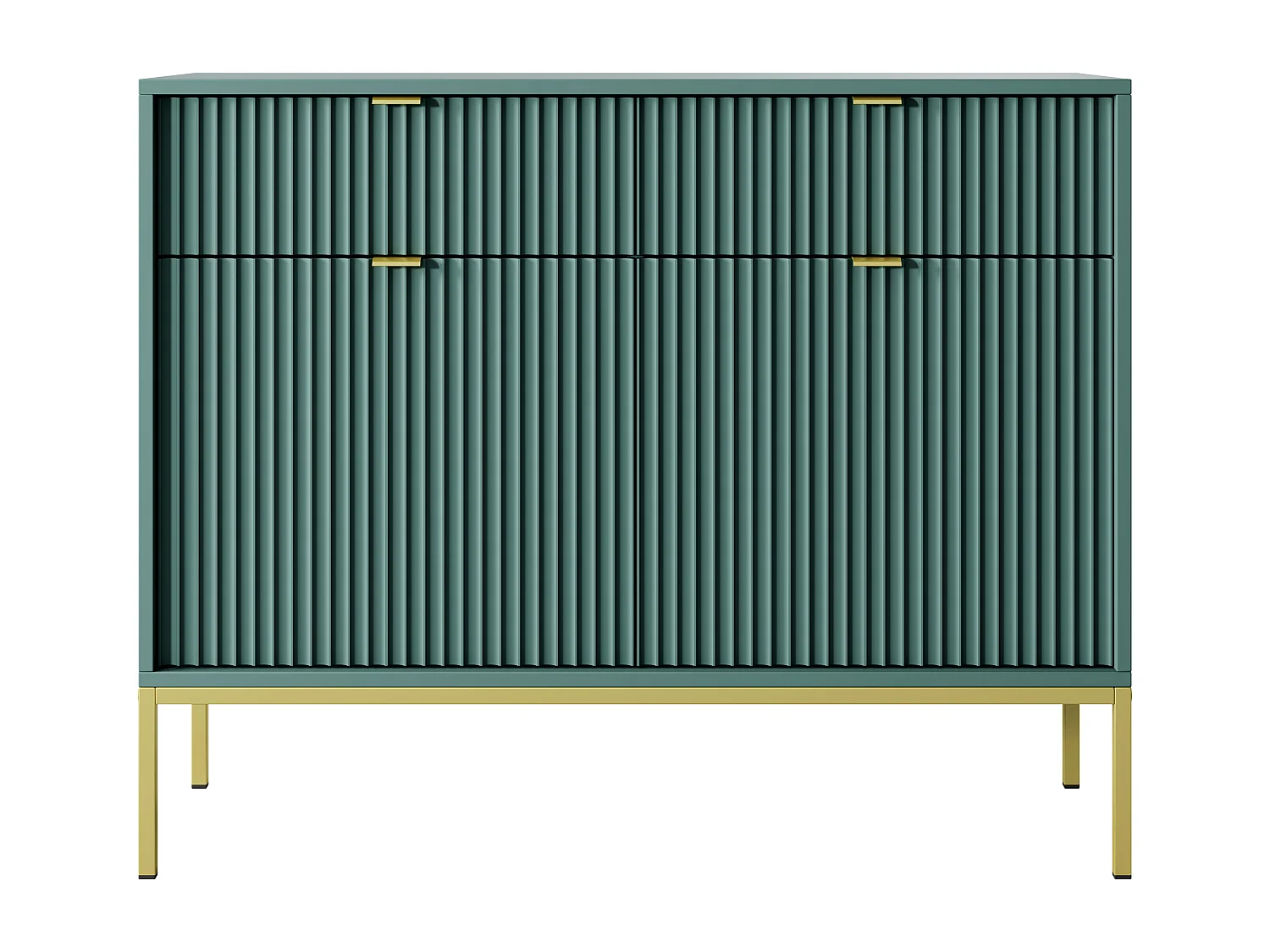 Commode Design NOVA - Couleur : Labrador, Façade Geriffelt, 2 portes, 2 tiroirs, 83x104x39cm, Pieds métal dorés, Meuble polyvalent