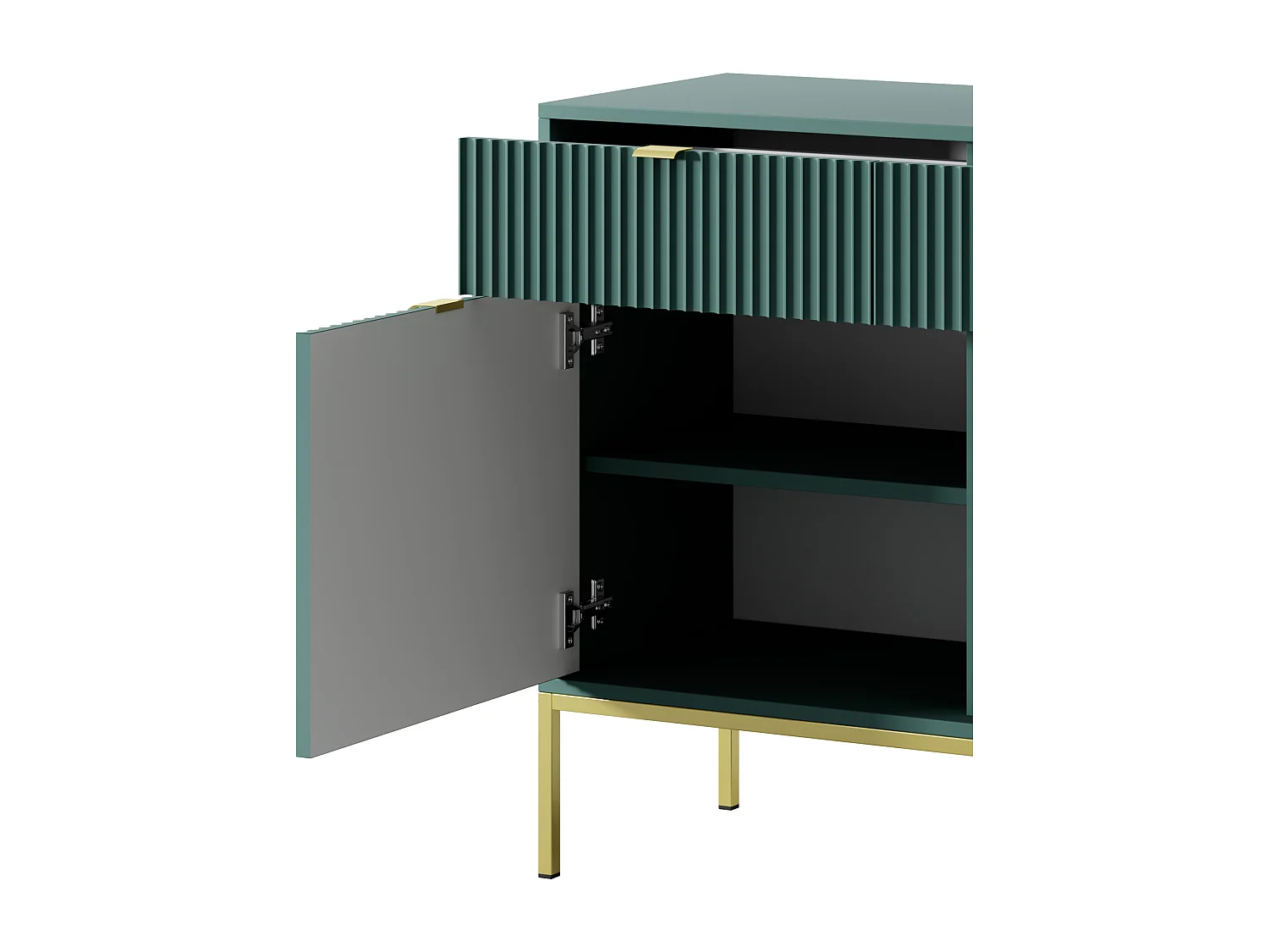 Commode Design NOVA - Couleur : Labrador, Façade Geriffelt, 2 portes, 2 tiroirs, 83x104x39cm, Pieds métal dorés, Meuble polyvalent