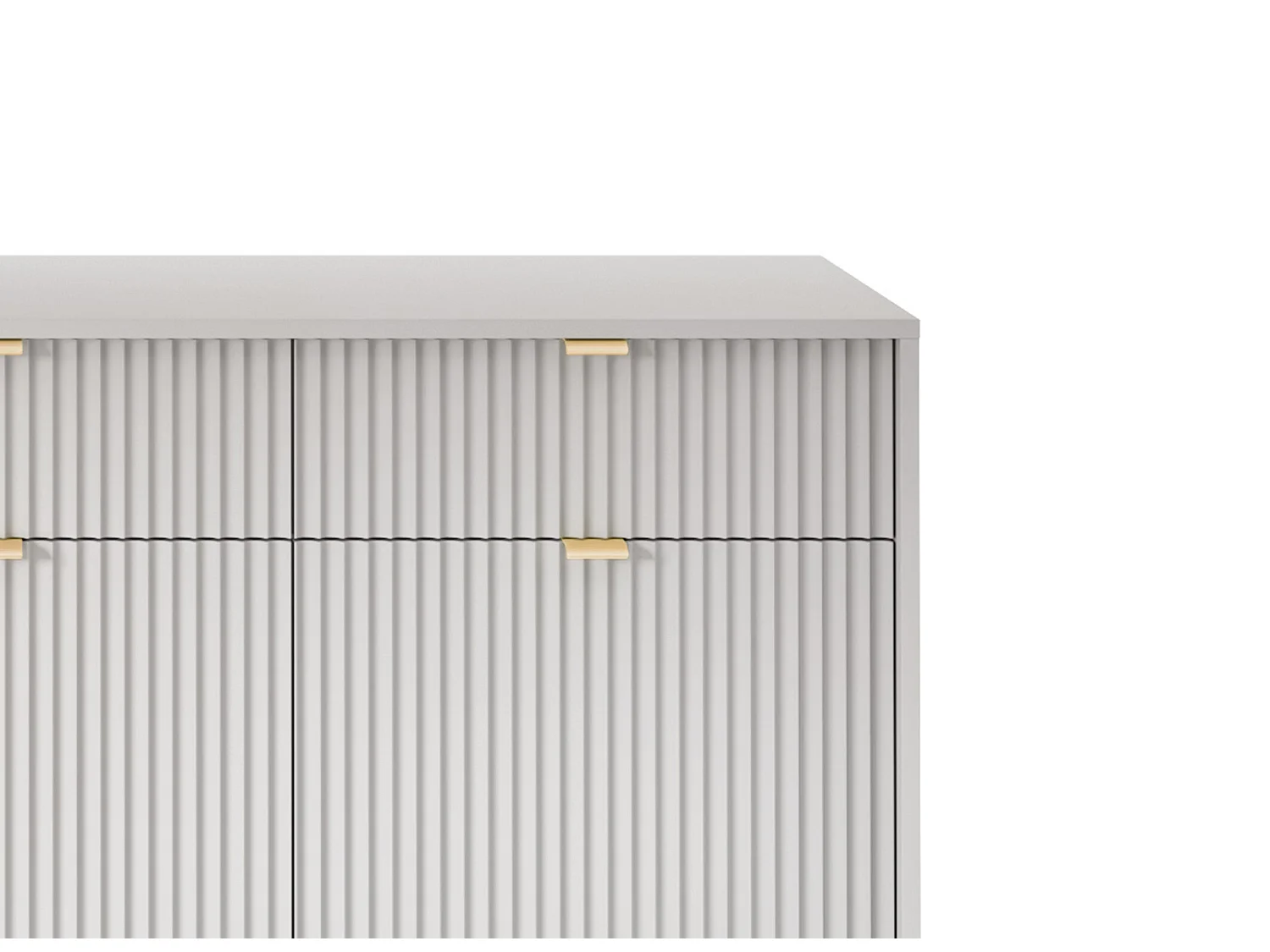 Elegante Kommode DomoHome NOVA – 154x83x39cm, Geriffelte Front, Goldene Griffe, Vielseitiges Design, 3 Schubladen und 3 Türen, Grau, Schwarzer Rahmen