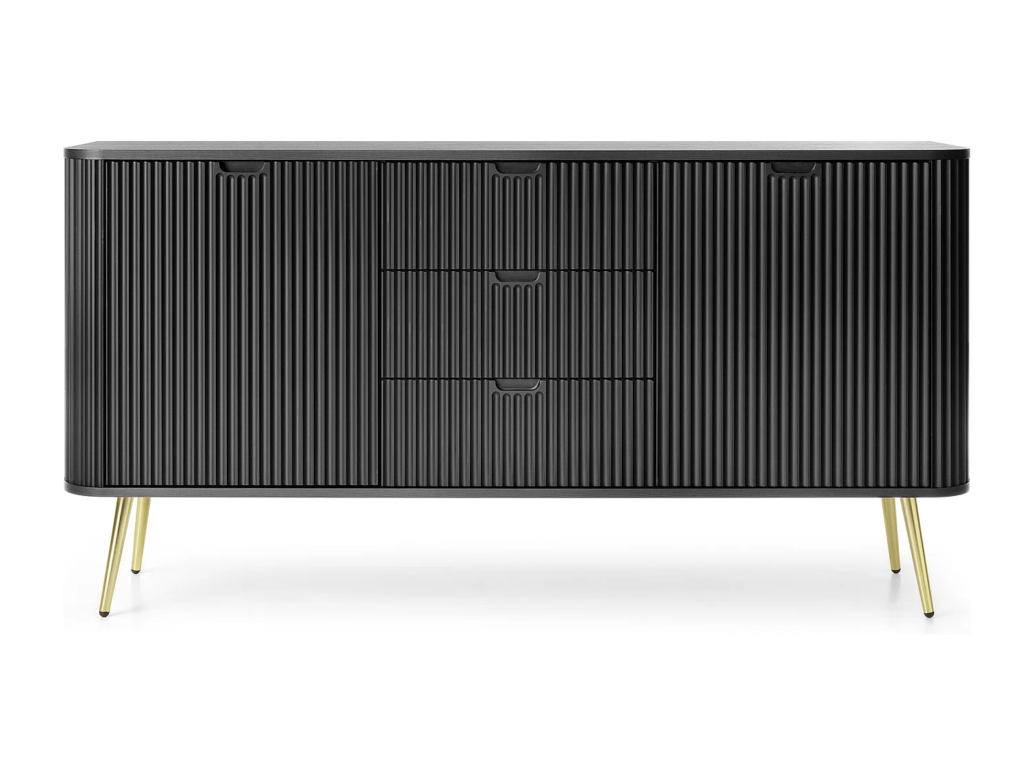 ZOVA Breite Kommode 168cm mit 3 Schubladen und 2 Schränken, freigeformte Griffe, Metallfüße Gold, 168/87/39cm, Farbe: Cashmere/Beige