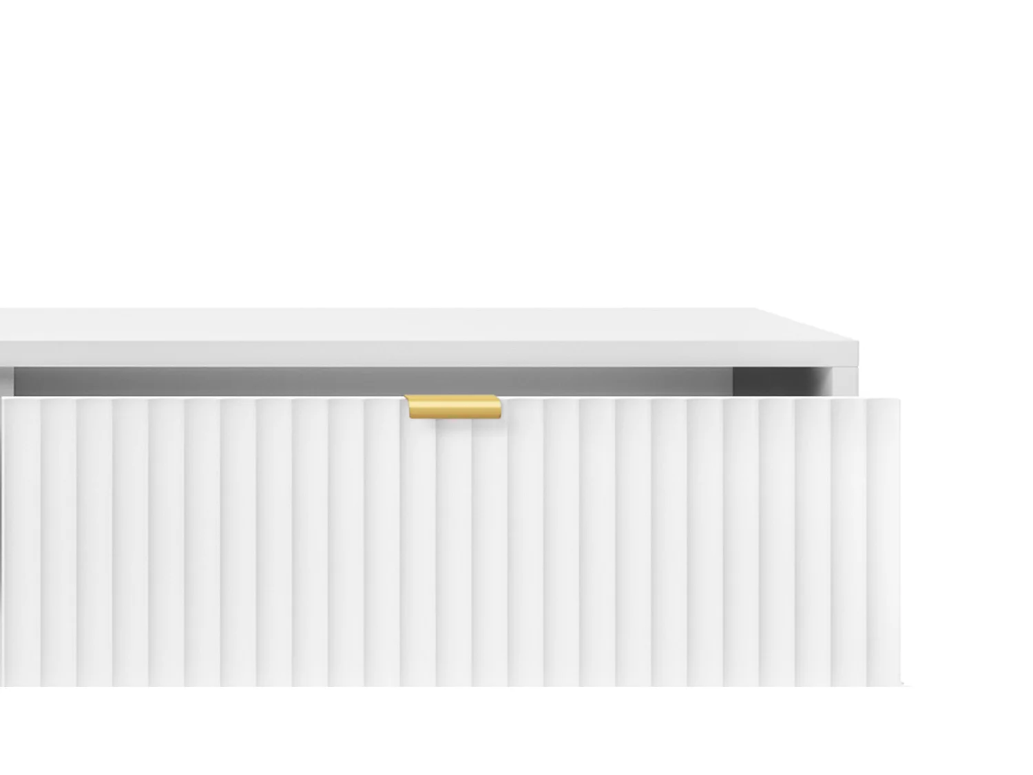 Commode Design NOVA - Couleur : Blanc, Façade Geriffelt, 2 portes, 2 tiroirs, 83x104x39cm, Pieds métal dorés, Meuble polyvalent