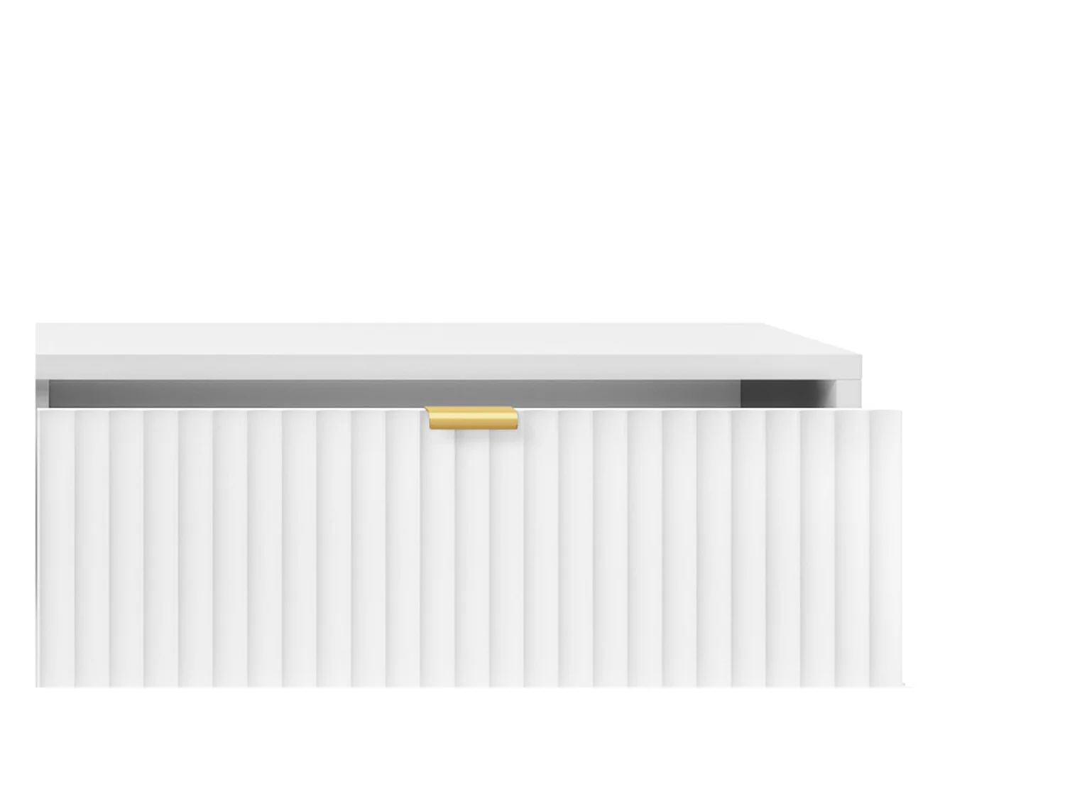 Design-Kommode NOVA – Farbe: Weiß, Geriffelte Front, 2 Türen, 2 Schubladen, 83x104x39cm, Goldene Metallfüße, Vielseitiges Möbelstück