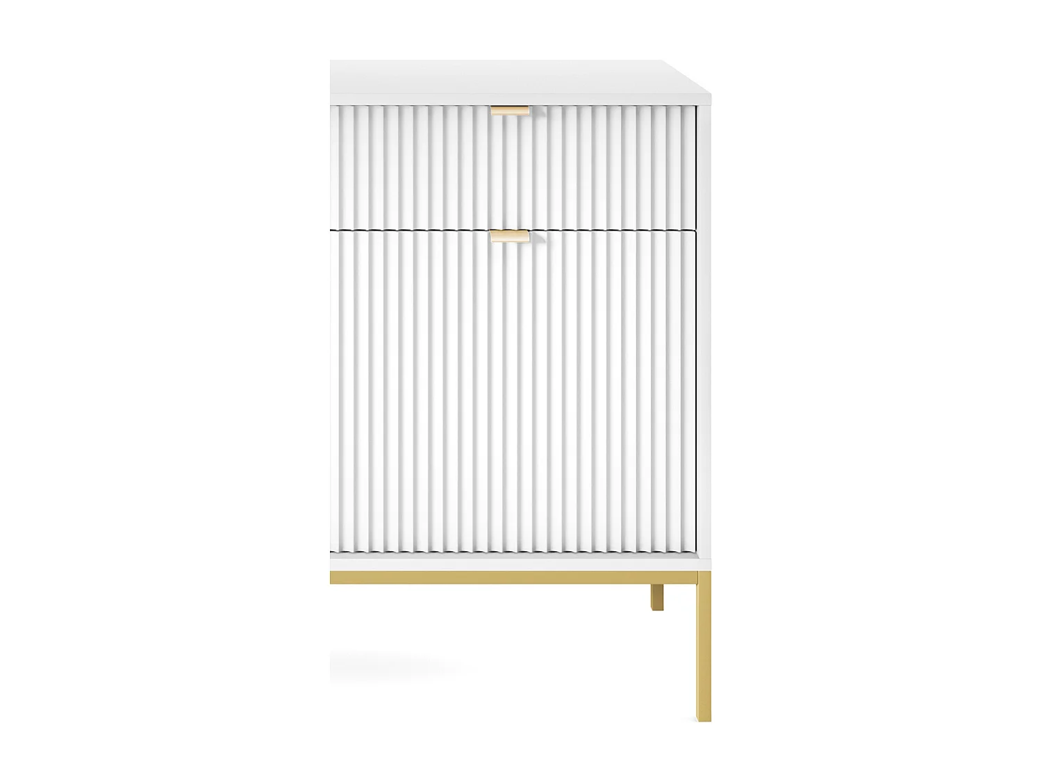 Commode Design NOVA - Couleur : Blanc, Façade Geriffelt, 2 portes, 2 tiroirs, 83x104x39cm, Pieds métal dorés, Meuble polyvalent