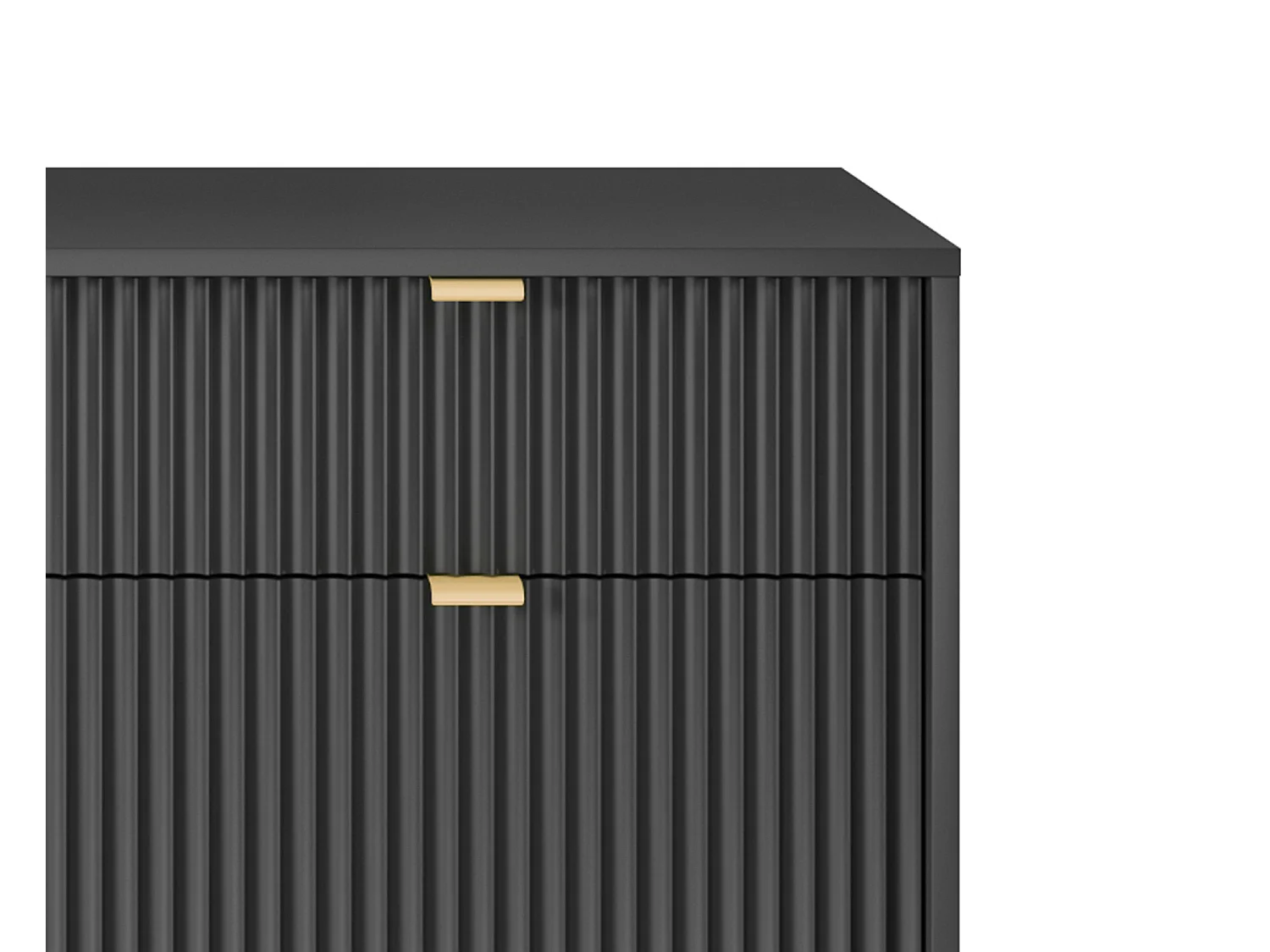 Commode Design NOVA - Couleur : Noir, Façade Geriffelt, 2 portes, 2 tiroirs, 83x104x39cm, Pieds métal noirs, Meuble polyvalent