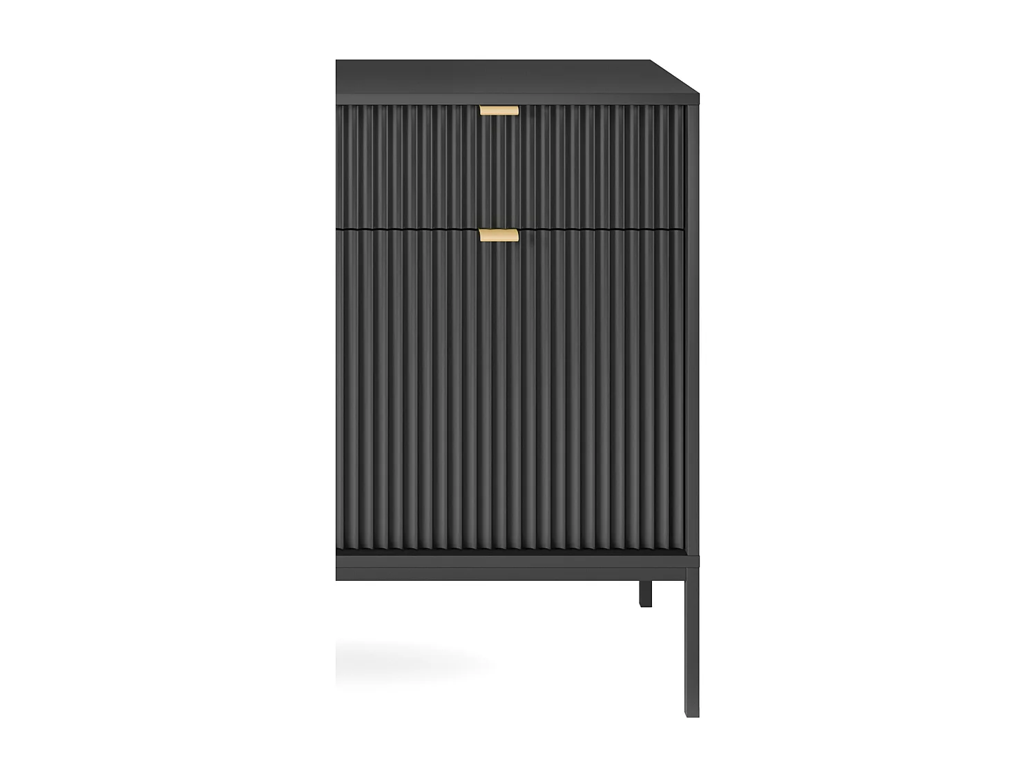Commode Design NOVA - Couleur : Noir, Façade Geriffelt, 2 portes, 2 tiroirs, 83x104x39cm, Pieds métal noirs, Meuble polyvalent