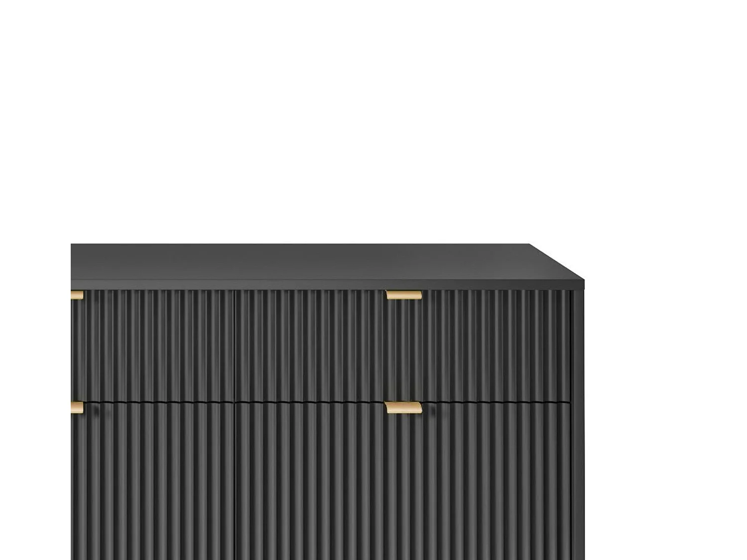 Elegante commode DomoHome NOVA – 154x83x39cm, Geriffelde voorkant, Gouden handgrepen, Veelzijdig ontwerp, 3 lades en 3 deuren, Zwart, Gouden lijst