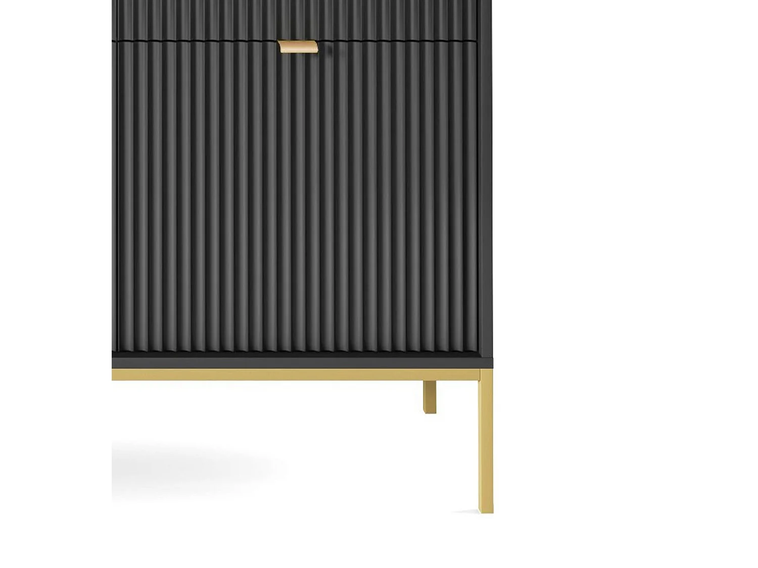 Commode Élégante DomoHome NOVA – 154x83x39cm, Façade Geriffelt, Poignées dorées, Design polyvalent, 3 tiroirs et 3 portes, Noir, Cadre doré