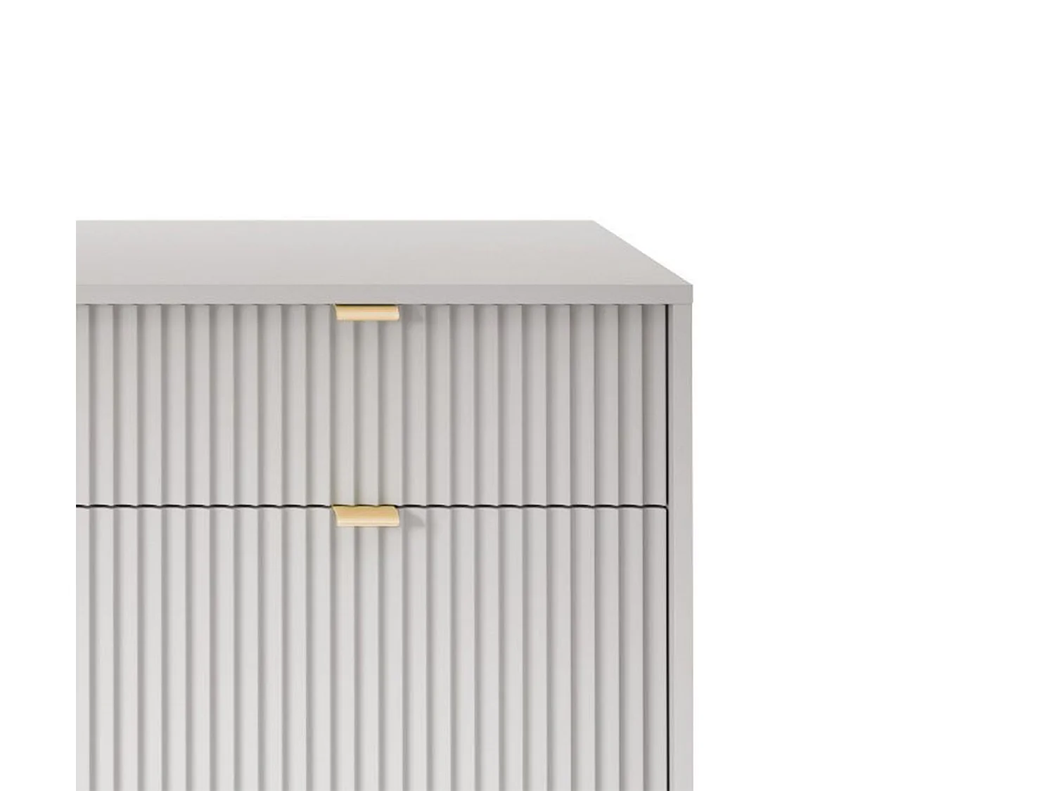 Komoda Elegancka DomoHome NOVA – 154x83x39cm, fasada Geriffelt, złote uchwyty, uniwersalny design, 3 szuflady i 3 drzwi, Szara rama złota