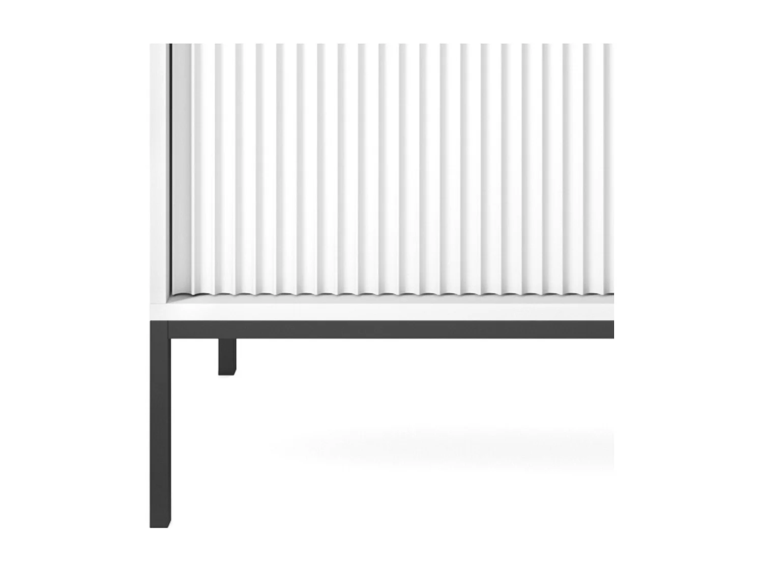 Commode Design NOVA - Couleur : Blanc, Façade Geriffelt, 2 portes, 2 tiroirs, 83x104x39cm, Pieds métal noirs, Meuble polyvalent