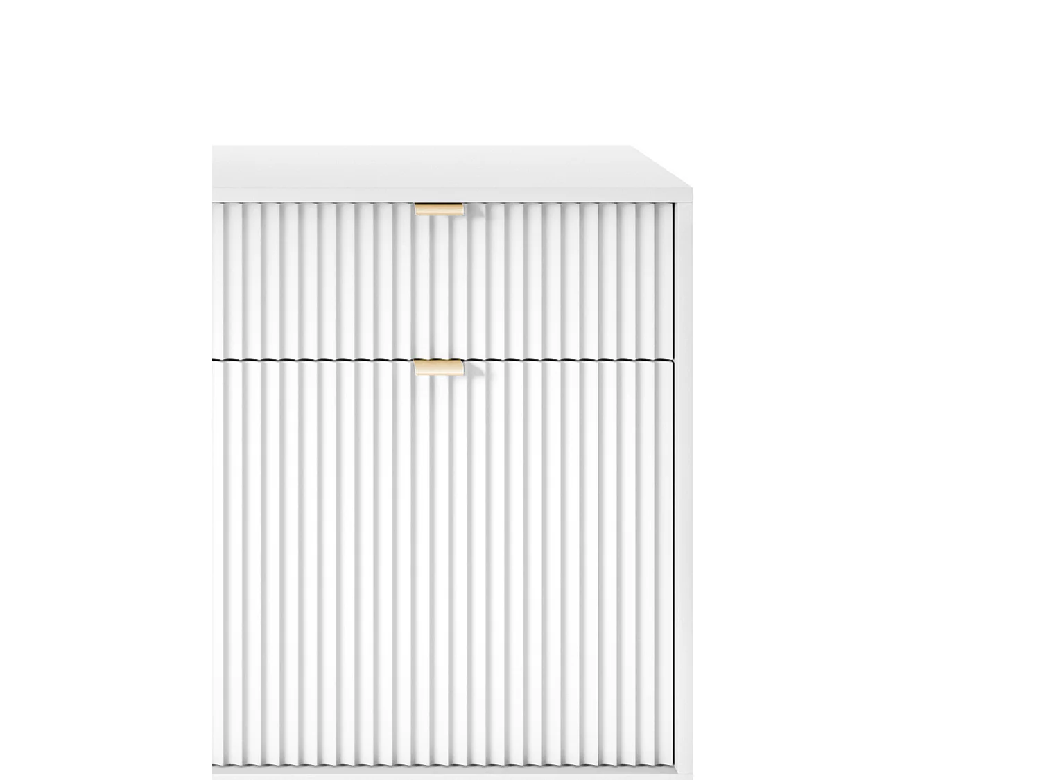 Commode Design NOVA - Couleur : Blanc, Façade Geriffelt, 2 portes, 2 tiroirs, 83x104x39cm, Pieds métal noirs, Meuble polyvalent