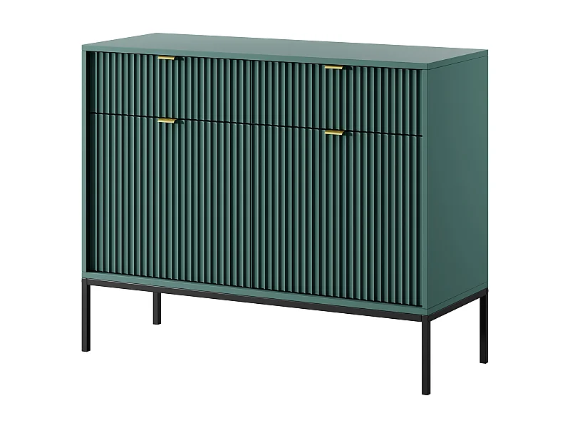 Design-Kommode NOVA – Farbe: Labrador, Geriffelte Front, 2 Türen, 2 Schubladen, 83x104x39cm, Schwarze Metallfüße, Vielseitiges Möbelstück