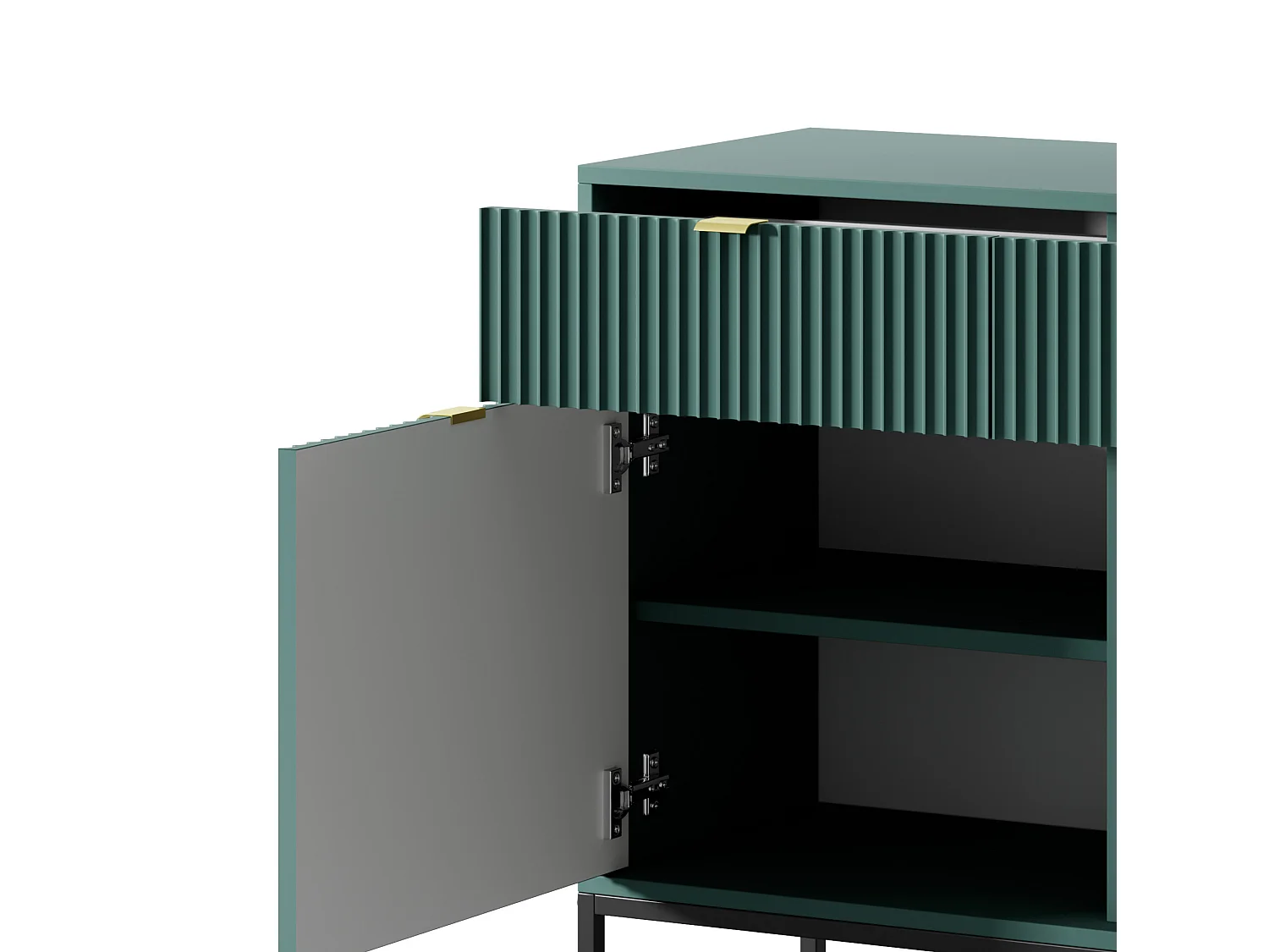 Commode Design NOVA - Couleur : Labrador, Façade Geriffelt, 2 portes, 2 tiroirs, 83x104x39cm, Pieds métal noirs, Meuble polyvalent