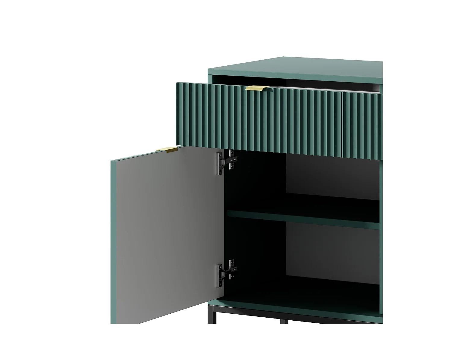 Design-Kommode NOVA – Farbe: Labrador, Geriffelte Front, 2 Türen, 2 Schubladen, 83x104x39cm, Schwarze Metallfüße, Vielseitiges Möbelstück