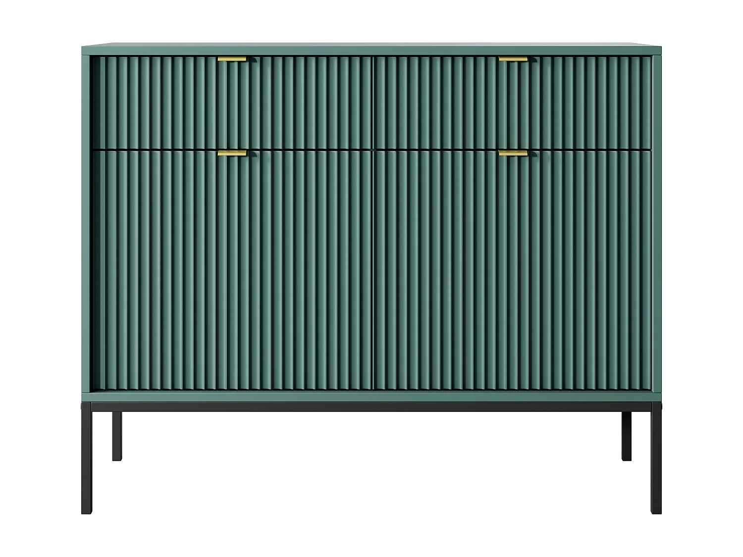 Commode Design NOVA - Couleur : Labrador, Façade Geriffelt, 2 portes, 2 tiroirs, 83x104x39cm, Pieds métal noirs, Meuble polyvalent