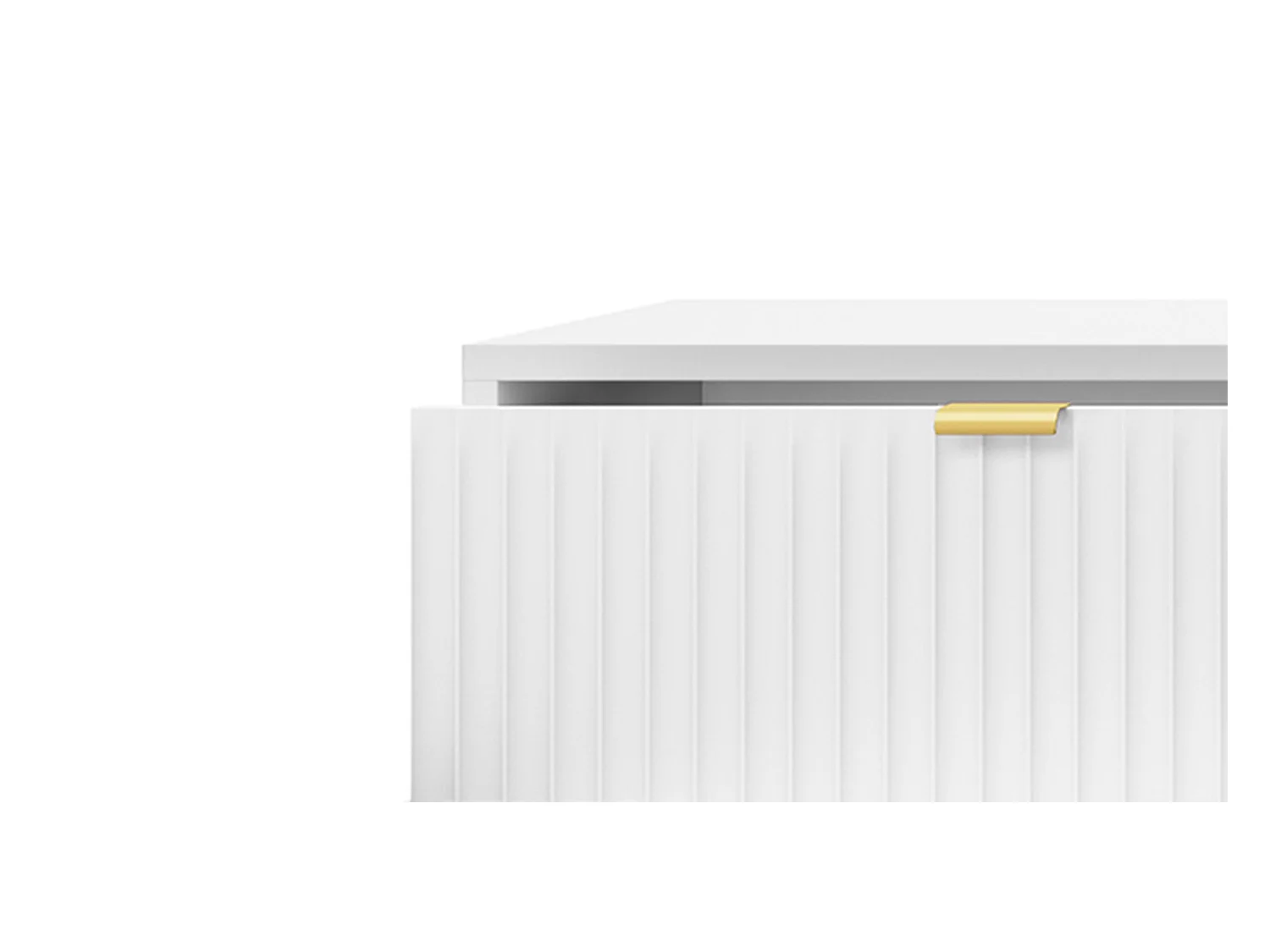 Elegante Kommode DomoHome NOVA – 154x83x39cm, Geriffelte Front, Goldene Griffe, Vielseitiges Design, 3 Schubladen und 3 Türen, Weiß, Schwarzer Rahmen