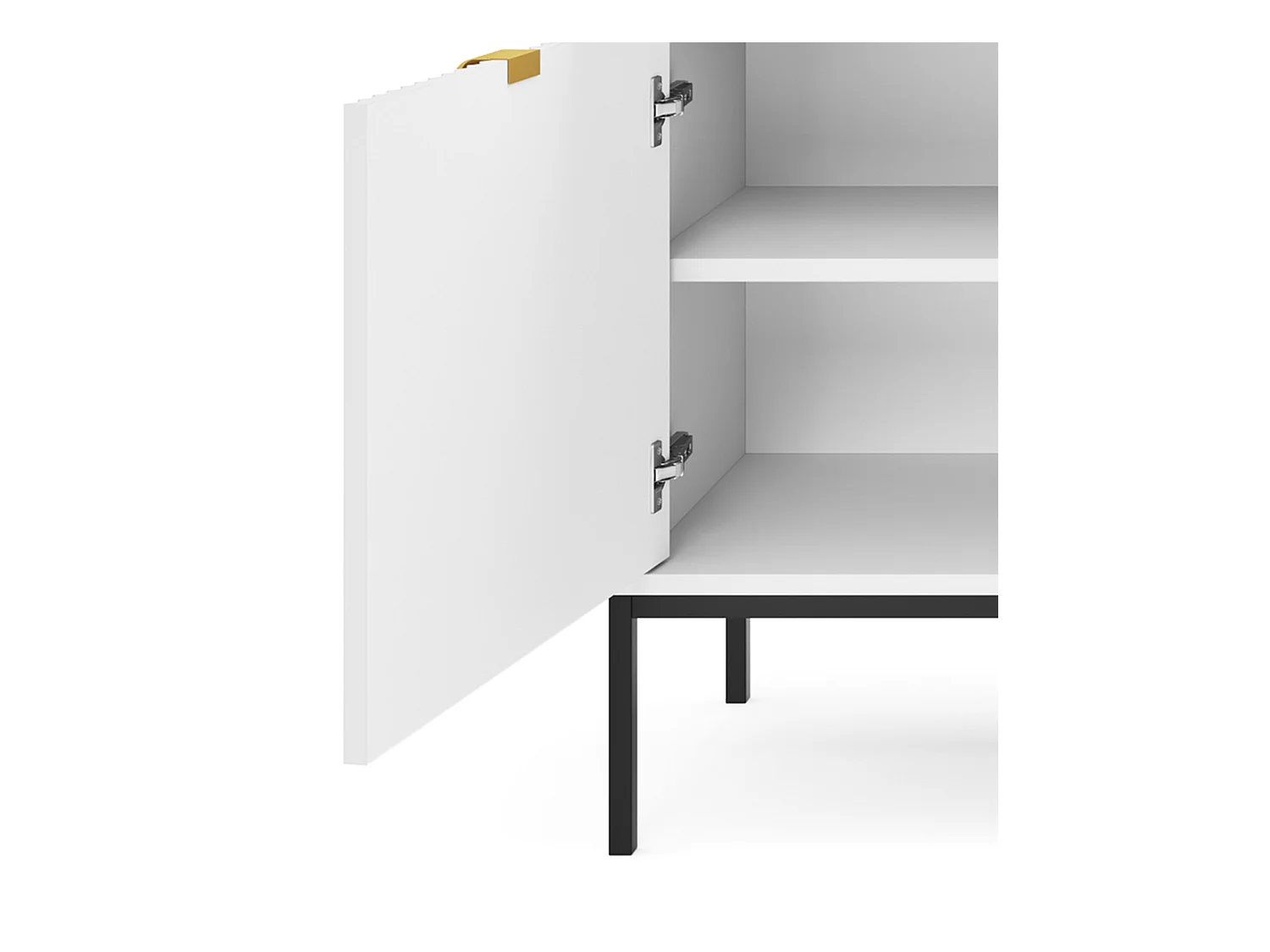 Elegante Kommode DomoHome NOVA – 154x83x39cm, Geriffelte Front, Goldene Griffe, Vielseitiges Design, 3 Schubladen und 3 Türen, Weiß, Schwarzer Rahmen